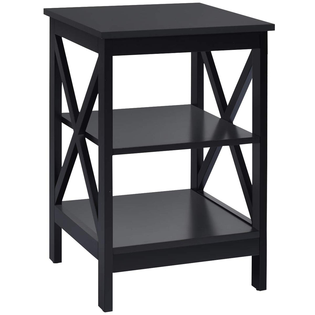 Nightstand 3-Tier X-Design W/Storage Shelves and Stable Structure Storage Organizer Display Sofa Side Table