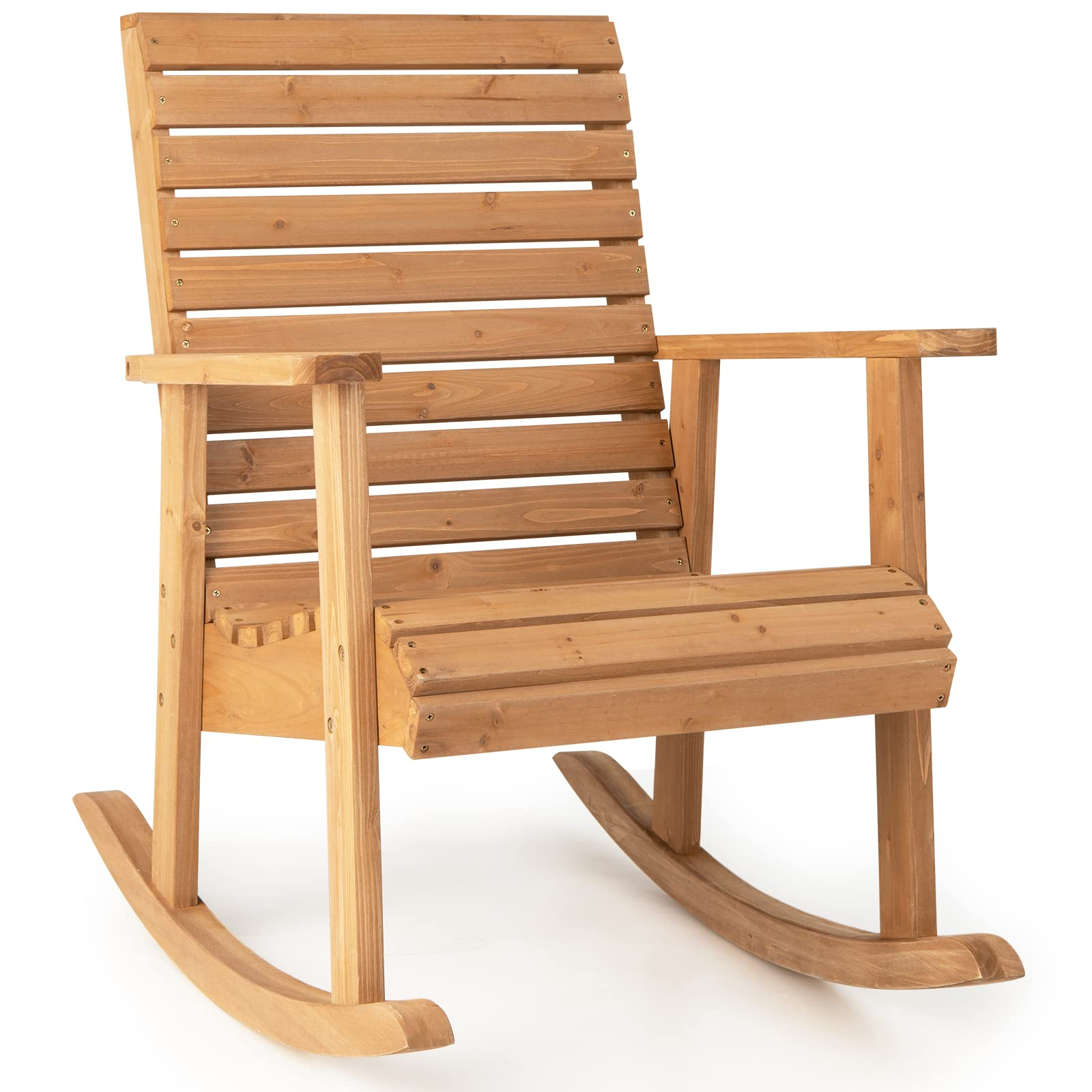 Giantex Wood Rocking Chair Outdoor - Outside Rocker with High Backrest