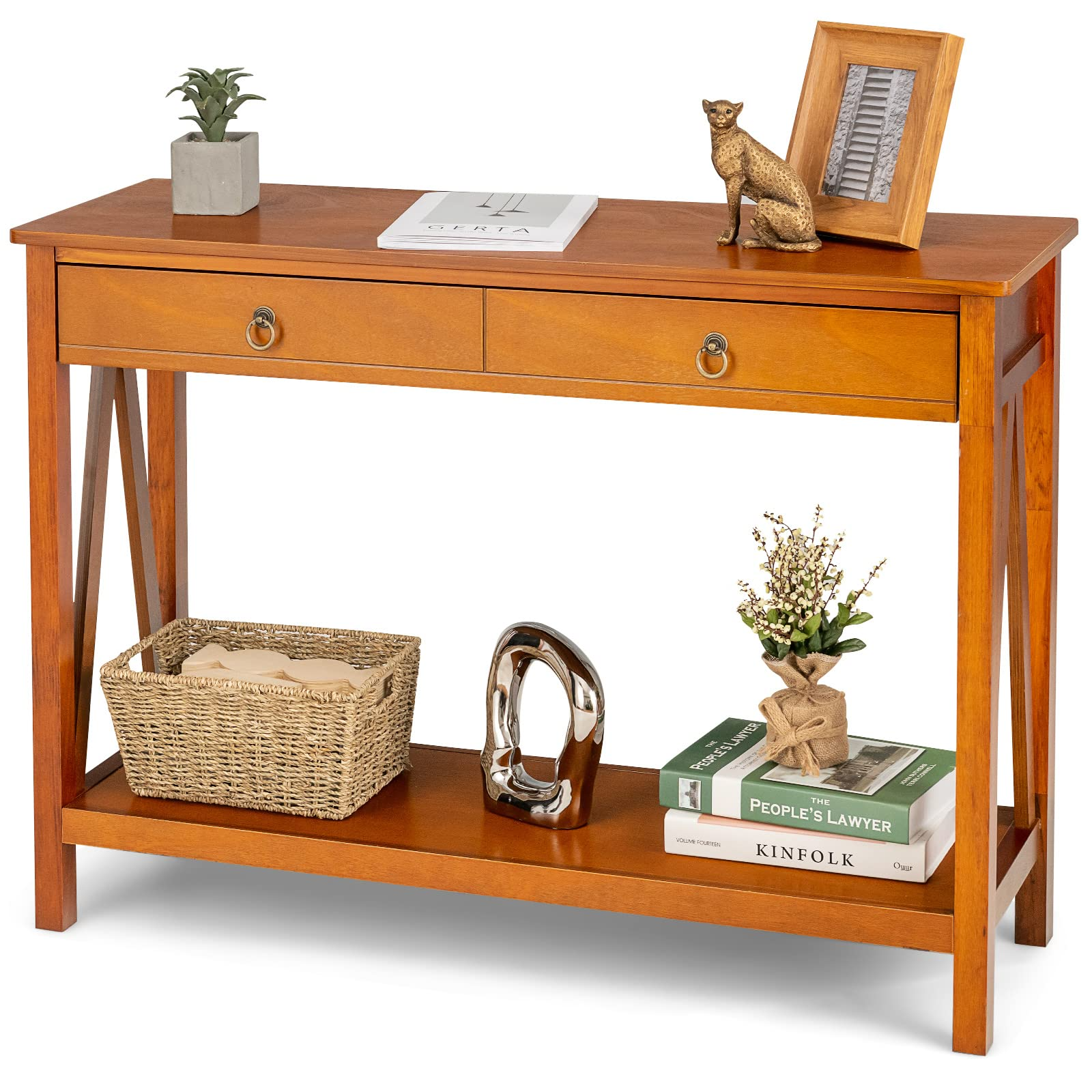 Console Table Entryway Sofa Side Table with 2 Drawers & Open Shelf