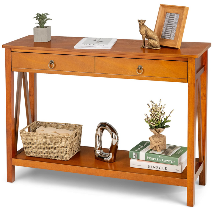 Console Table Entryway Sofa Side Table with 2 Drawers & Open Shelf