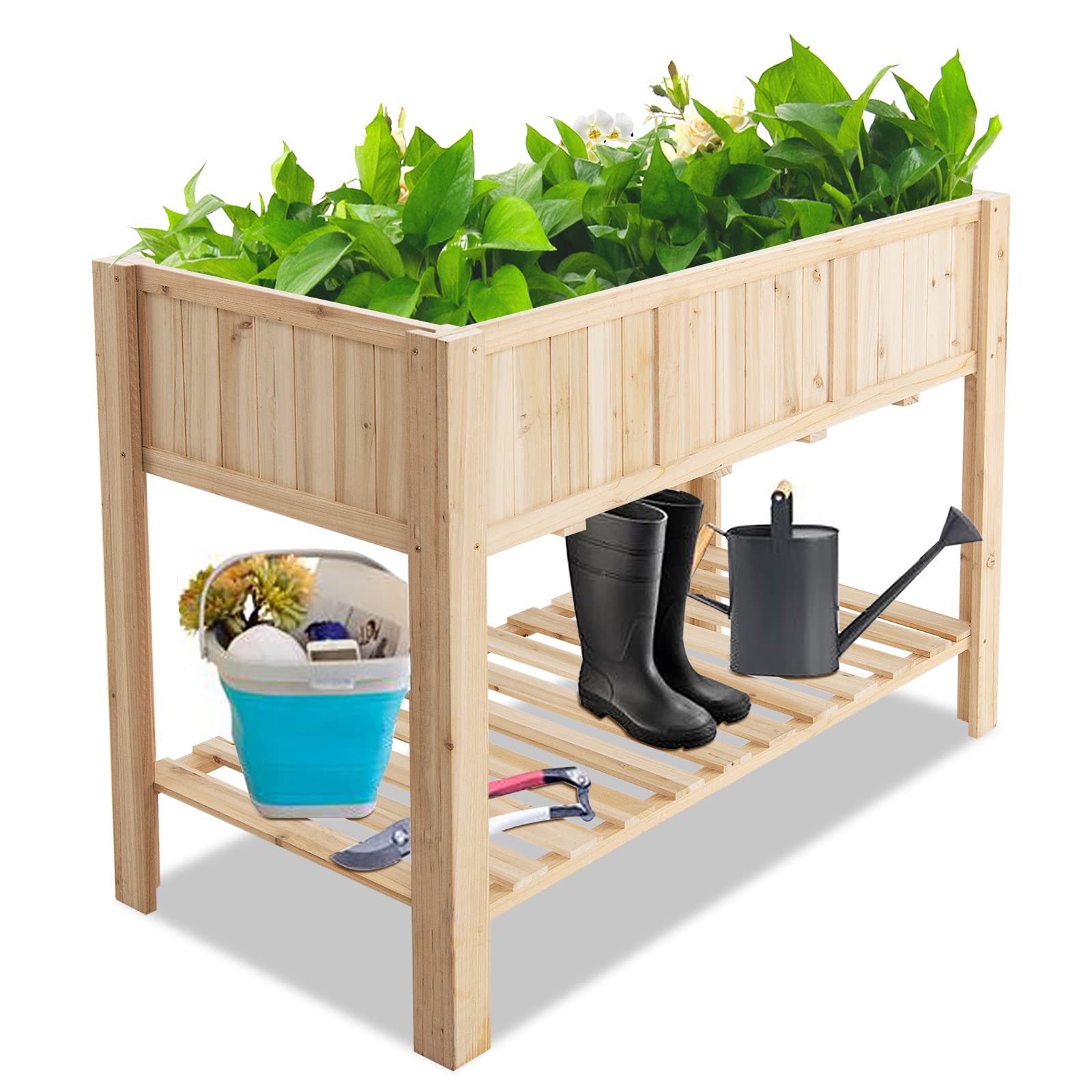 Giantex Raised Garden Bed, Wooden Planter, Black Liner