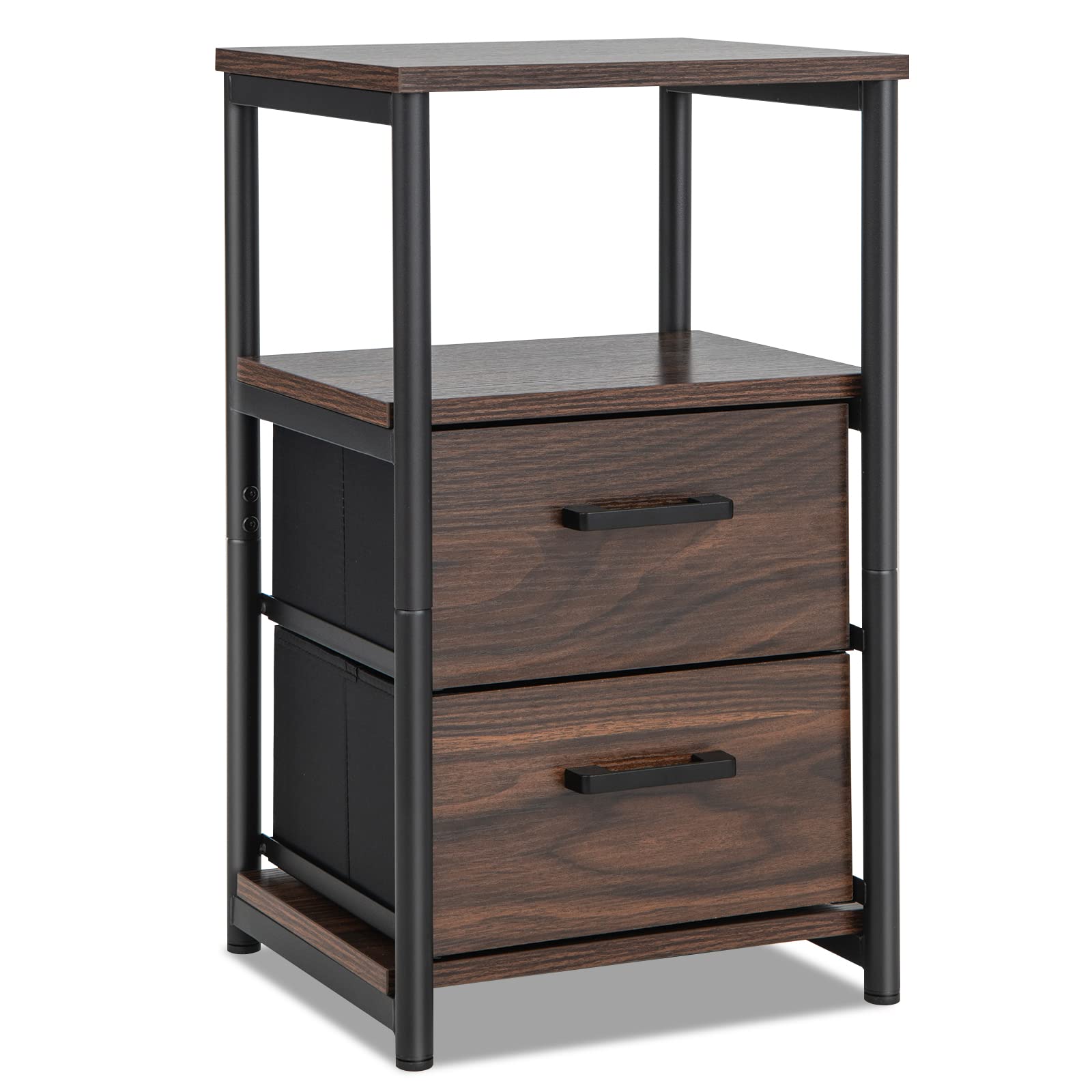 Giantex Nightstand, Bedside Table with 2 Fabric Drawers & Open Wood Shelf Storage