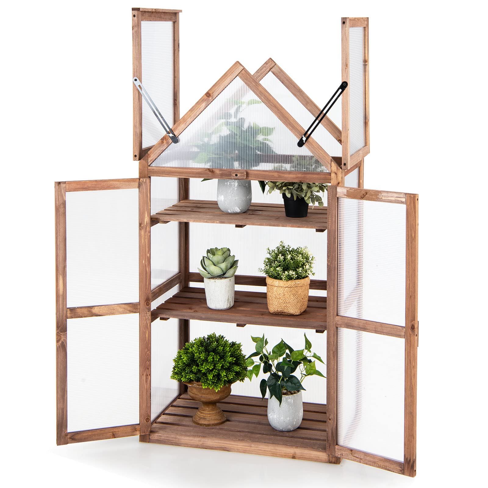 Giantex 3-Tier Garden Cold Frame, Portable Wooden Mini Greenhouse Storage Shelves