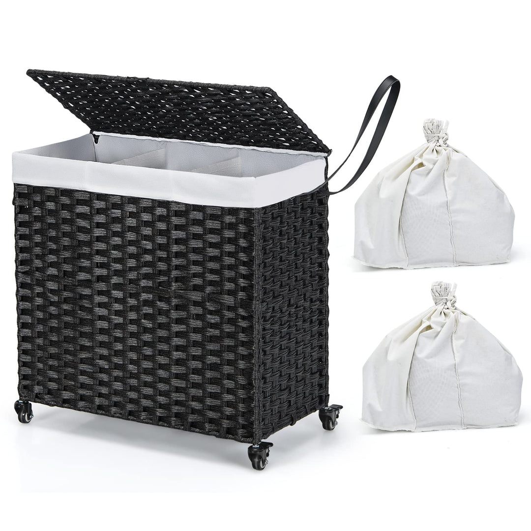 Giantex Laundry Hamper w/Wheels, 3 Section Hamper 125L w/2 Removable Liner Bags