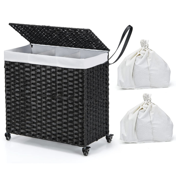 Giantex Laundry Hamper w/Wheels, 3 Section Hamper 125L w/2 Removable Liner Bags