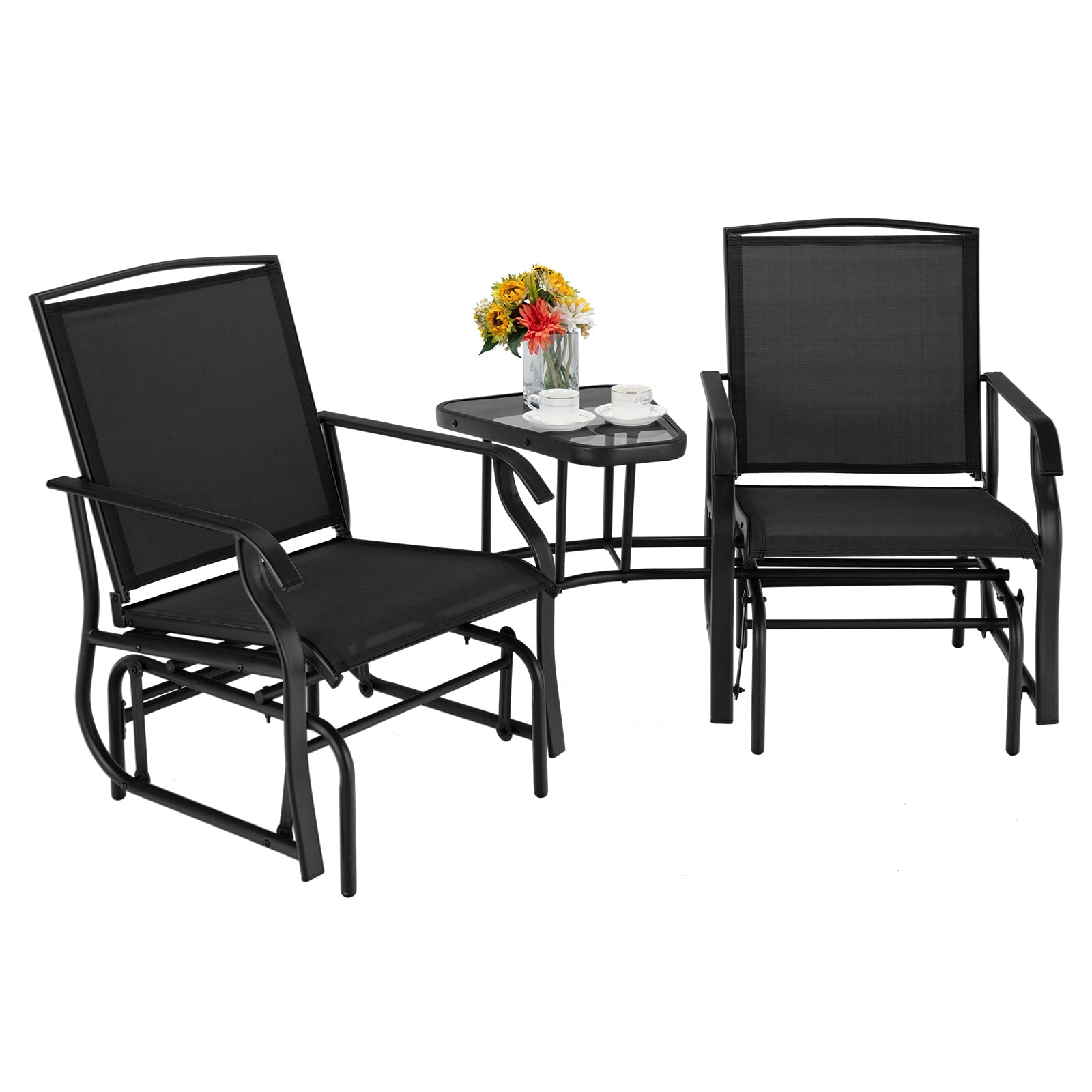 Giantex Outdoor Glider Chairs with Table & Umbrella Hole