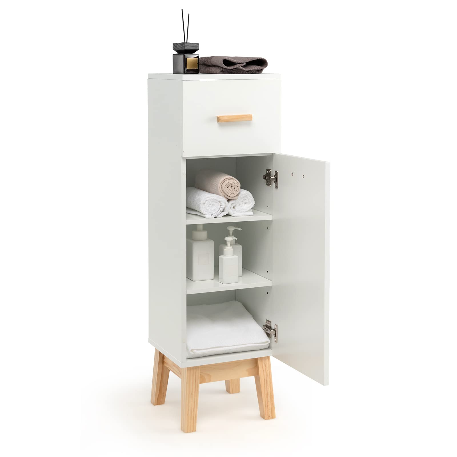 Giantex Bathroom Floor Storage Cabinet - Freestanding Floor Cabinet with Drawer, Adjustable Shelves