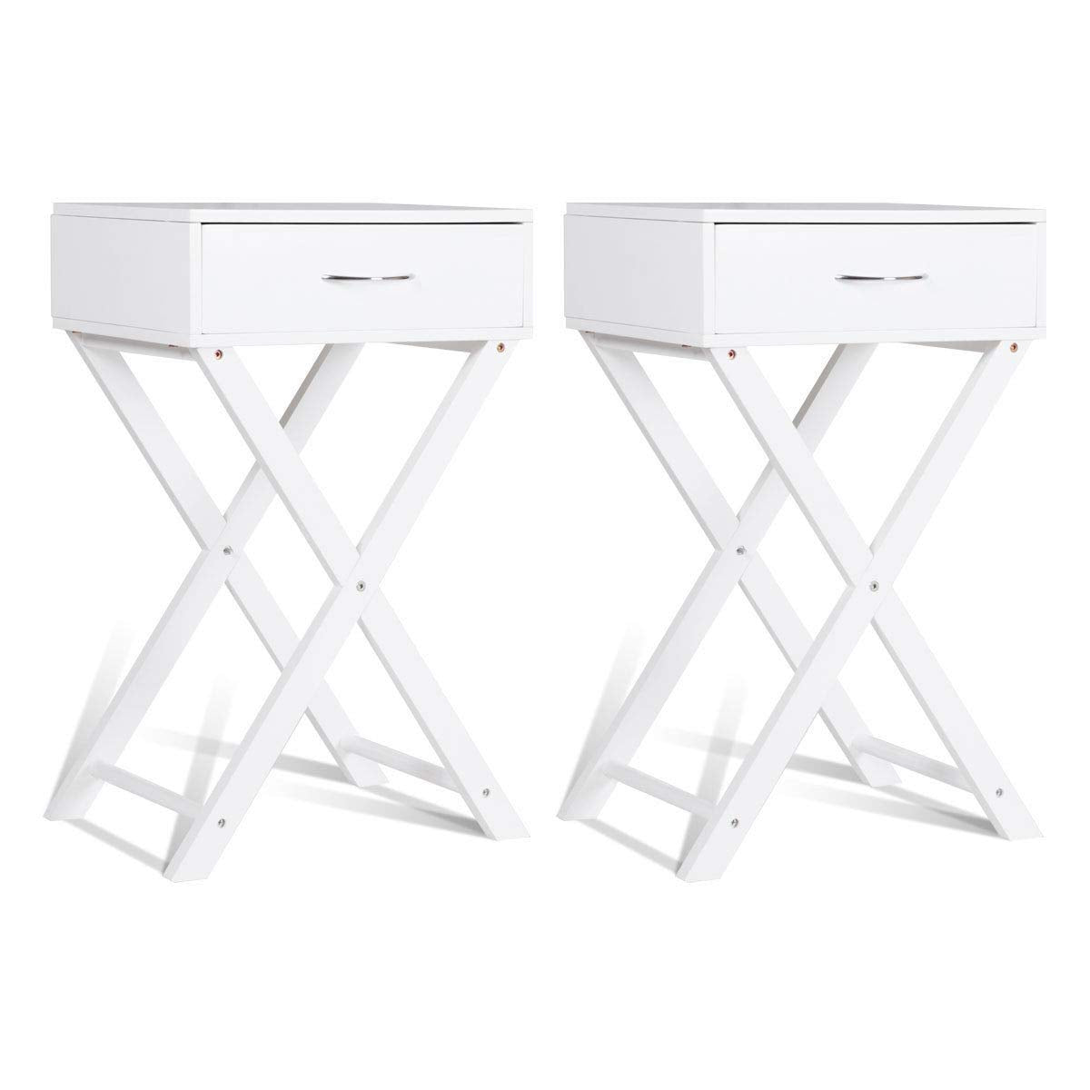 Giantex Nightstand with Drawer X-Shaped Design Sofa Side Table