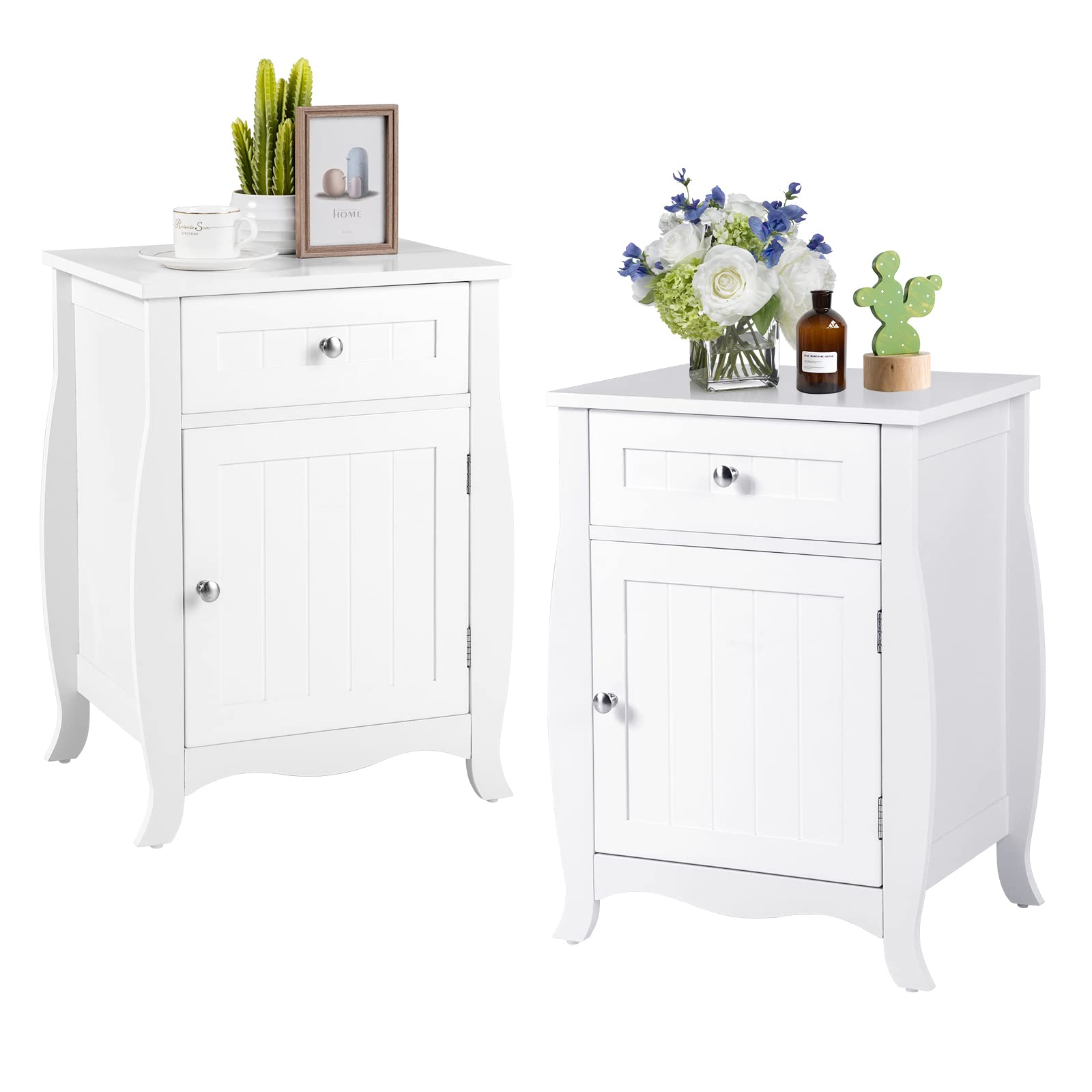 Giantex Nightstand Bed Side End Table with Drawer(1&2, White)