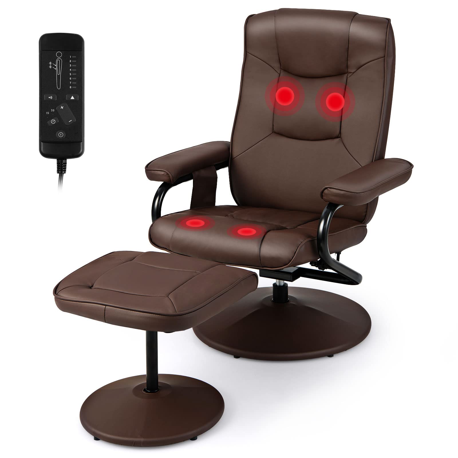 Giantex Recliner Chair with Ottoman, 360° Swivel Lounge Chair with Vibration Massage, Remote Control