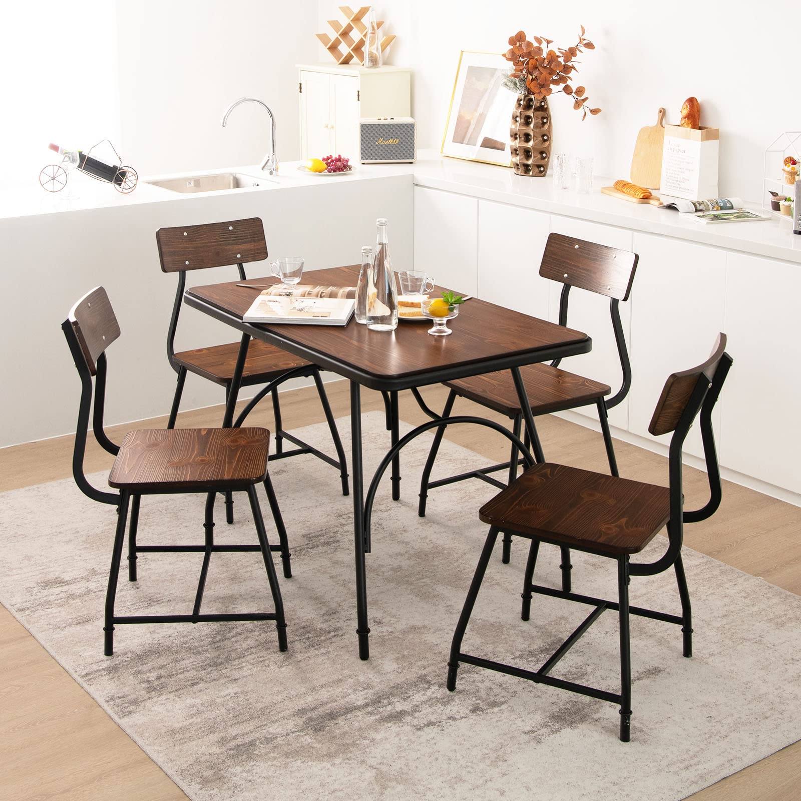 Giantex 5 Piece Dining Table Set, Rectangular Kitchen Table & 4 Chairs for 4