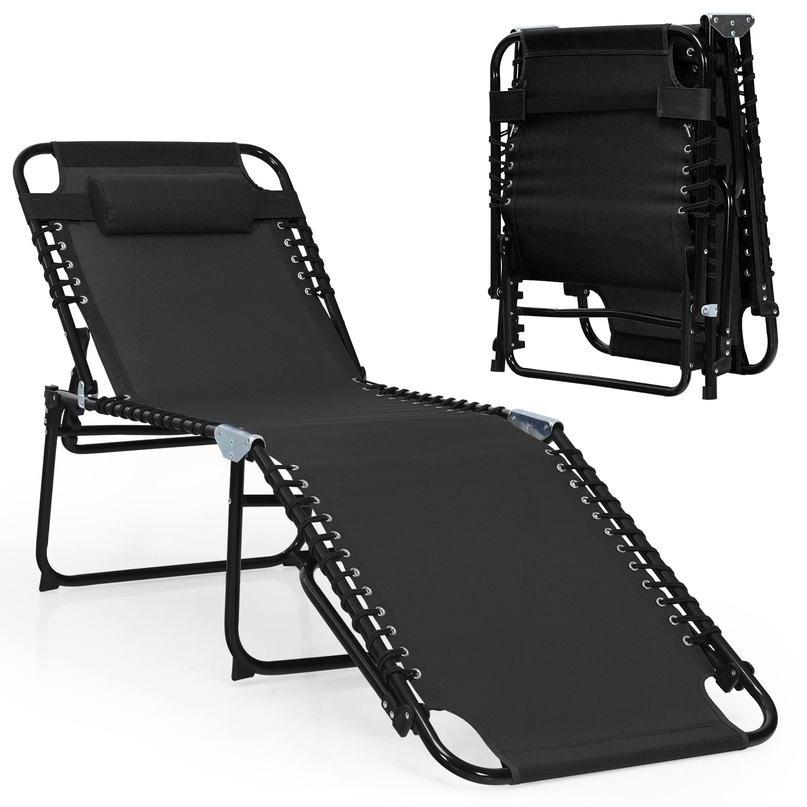 Giantex Chaise de Camping Pliable avec Pare-Soleil Réglable,Porte