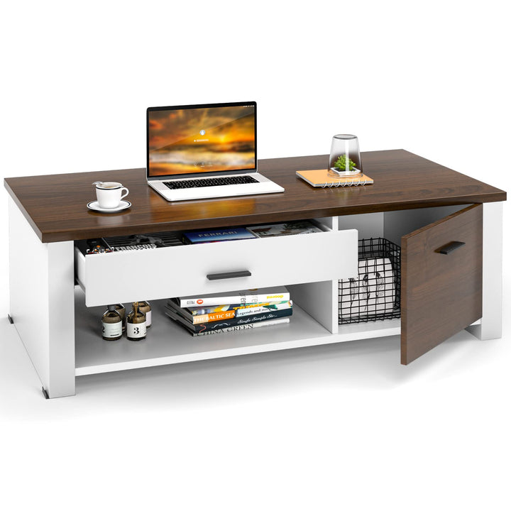 Modern Couch Table with Front & Back Drawers & Compartments, 47.2"x23.6"x16.1"