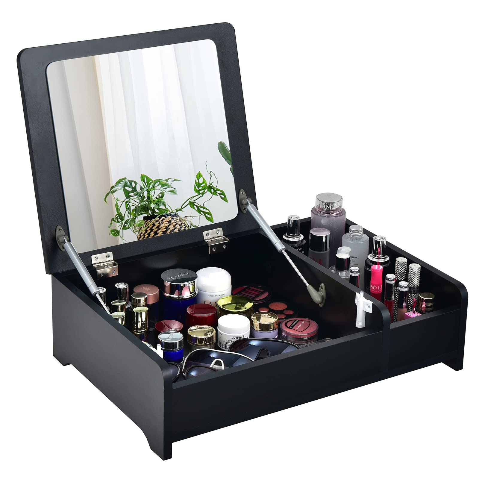 Countertop Vanity with Flip Top Mirror, 24inch Tabletop Laptop Desk with 2 Compartments Organizer