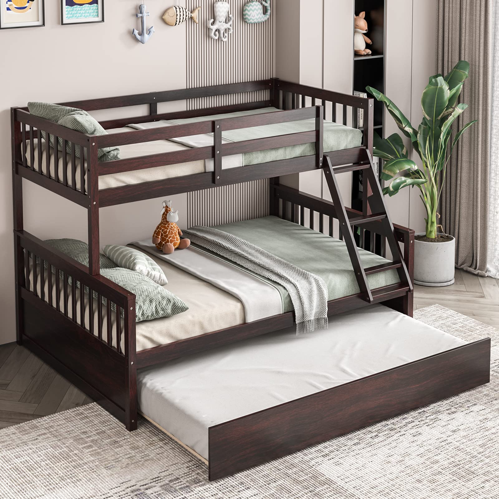 Twin Over Full Bunk Bed with Trundle - Giantex