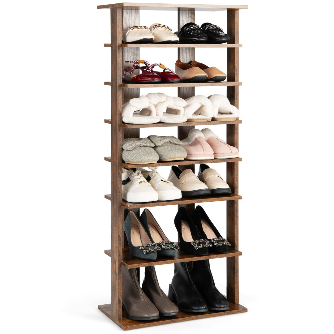 Giantex 7-Tier Wooden Shoe Rack, Double Row Shoe Organizer for 14 Pairs, Customizable Height