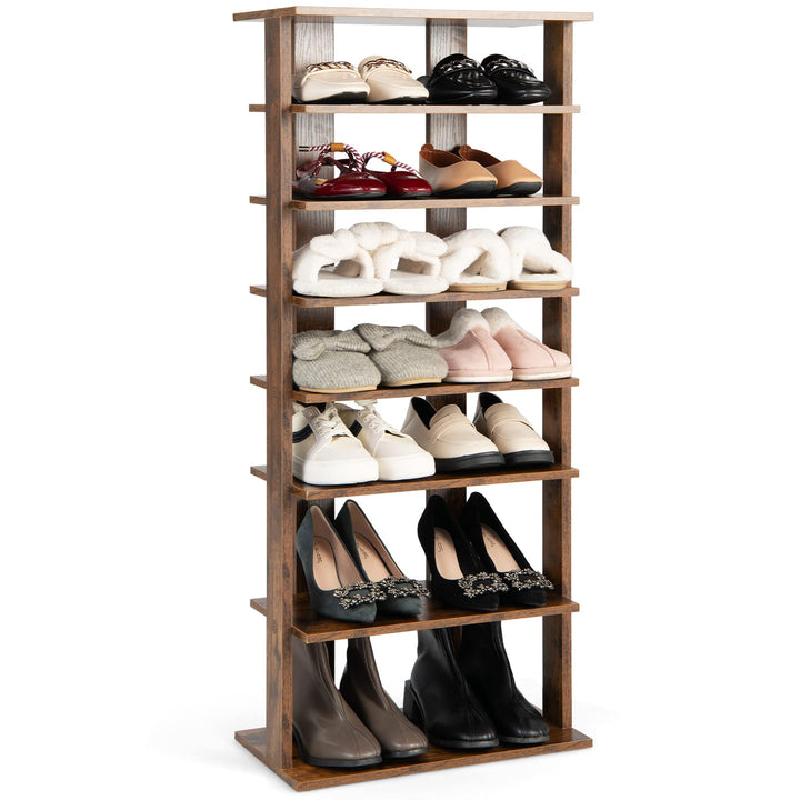 Giantex 7-Tier Wooden Shoe Rack, Double Row Shoe Organizer for 14 Pairs, Customizable Height