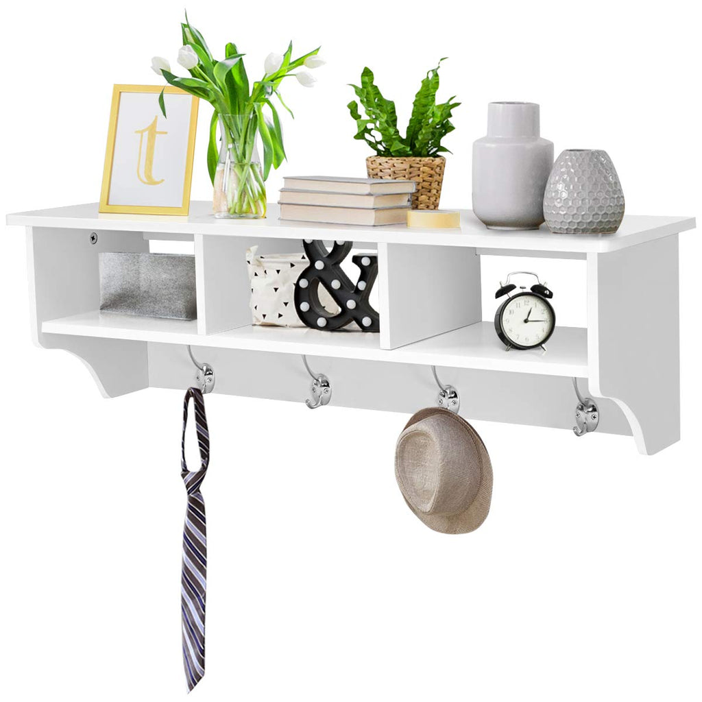 Giantex Hanging Shelf with Hooks Wall Mount Cubby Organizer with 4 Dua Giantexus