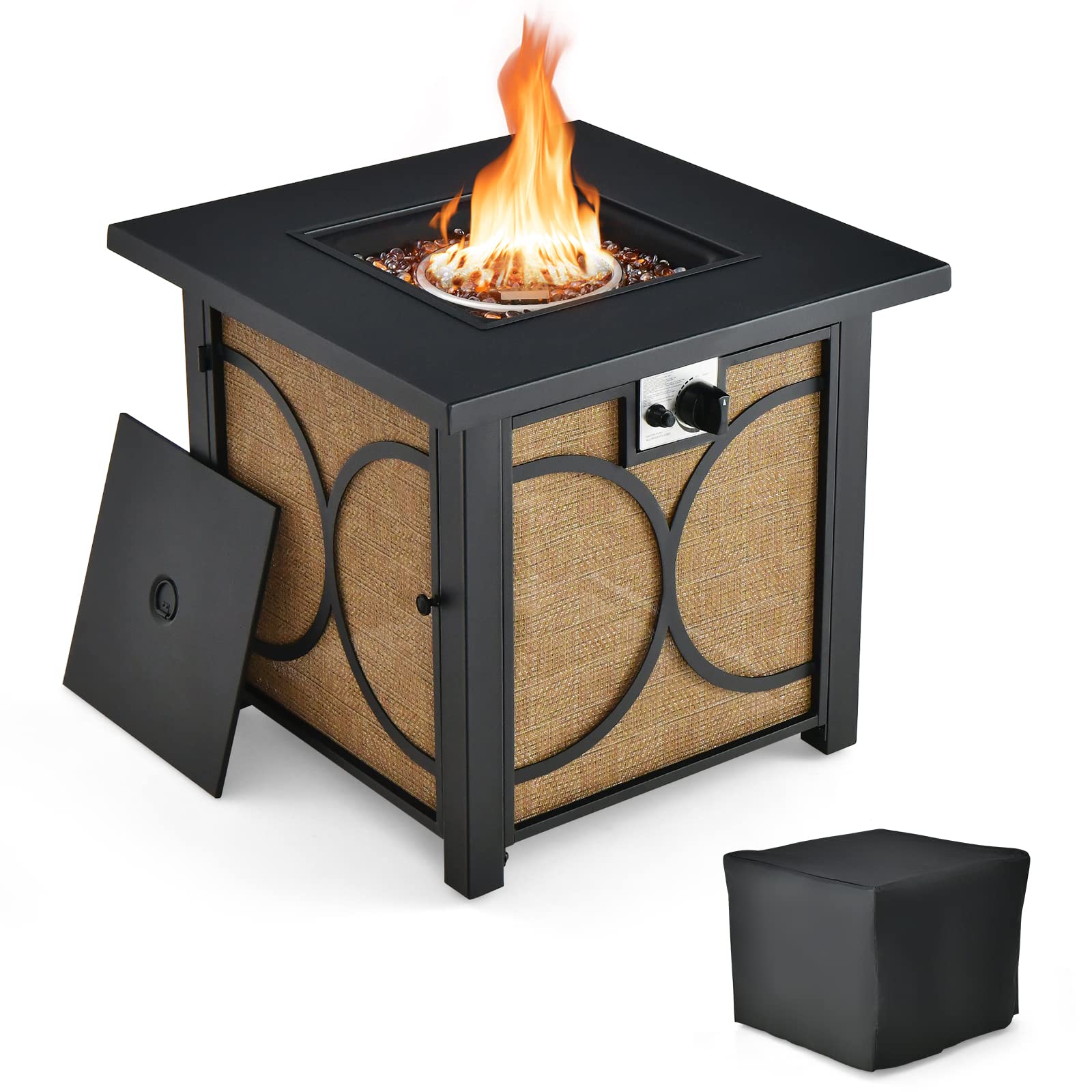 Giantex 28" Outdoor Fire Pit Table - 50,000 BTU Square Metal Fire Table with Lid