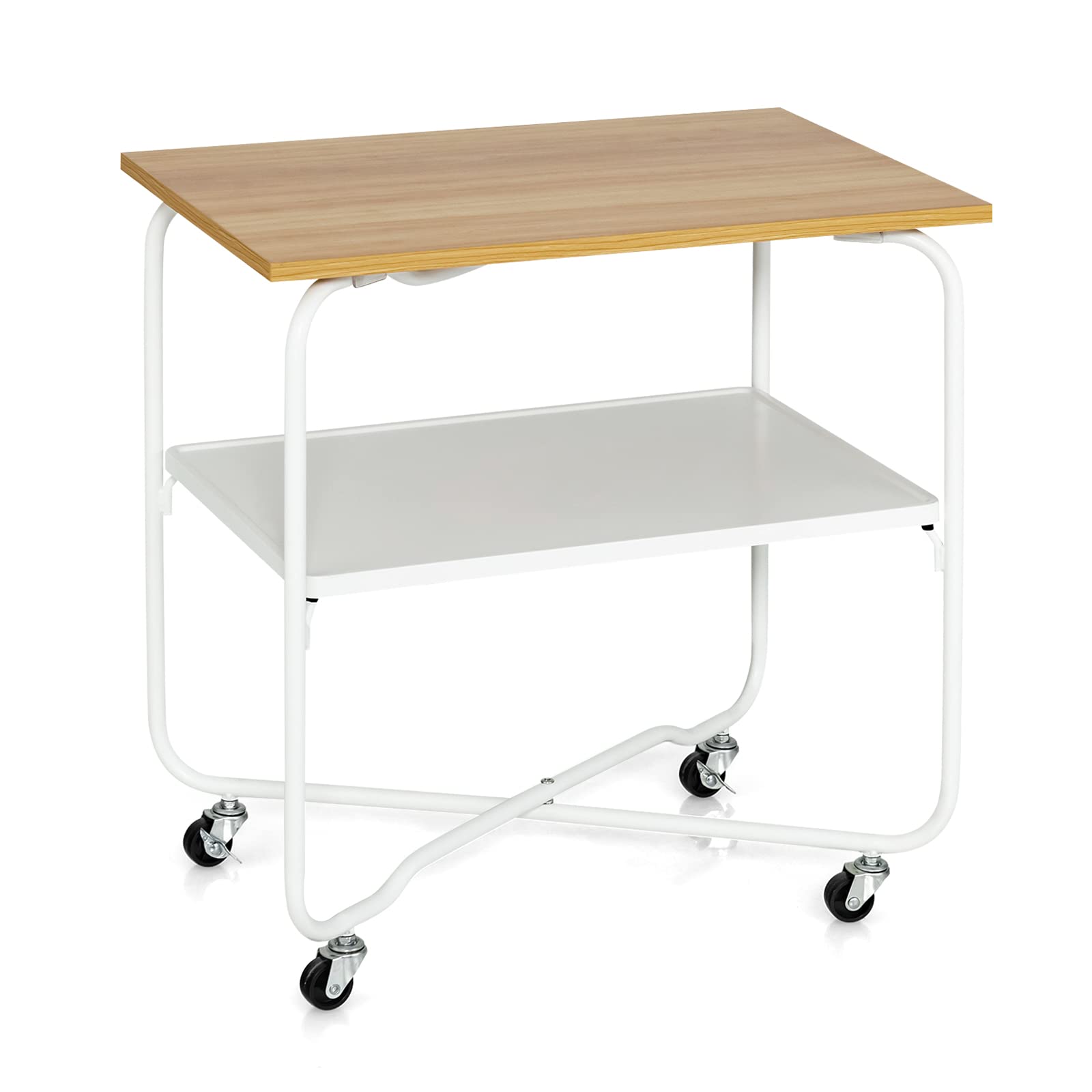 End Table on Wheels, 2-Tier Rolling Storage Cart - Giantex