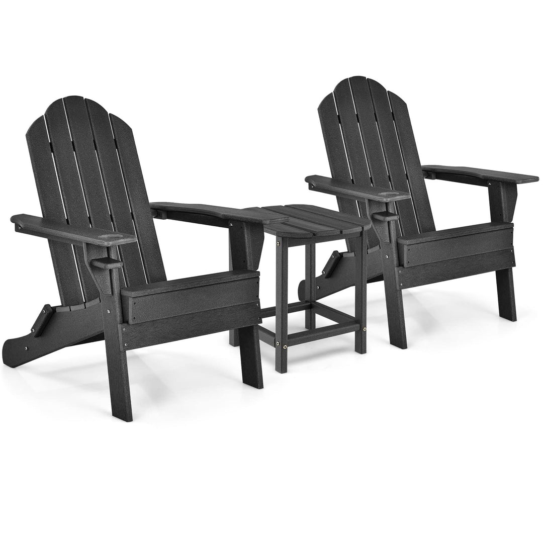 Folding Adirondack Chair with Side Table, Outdoor Adirondack Chair w/Cup Holder