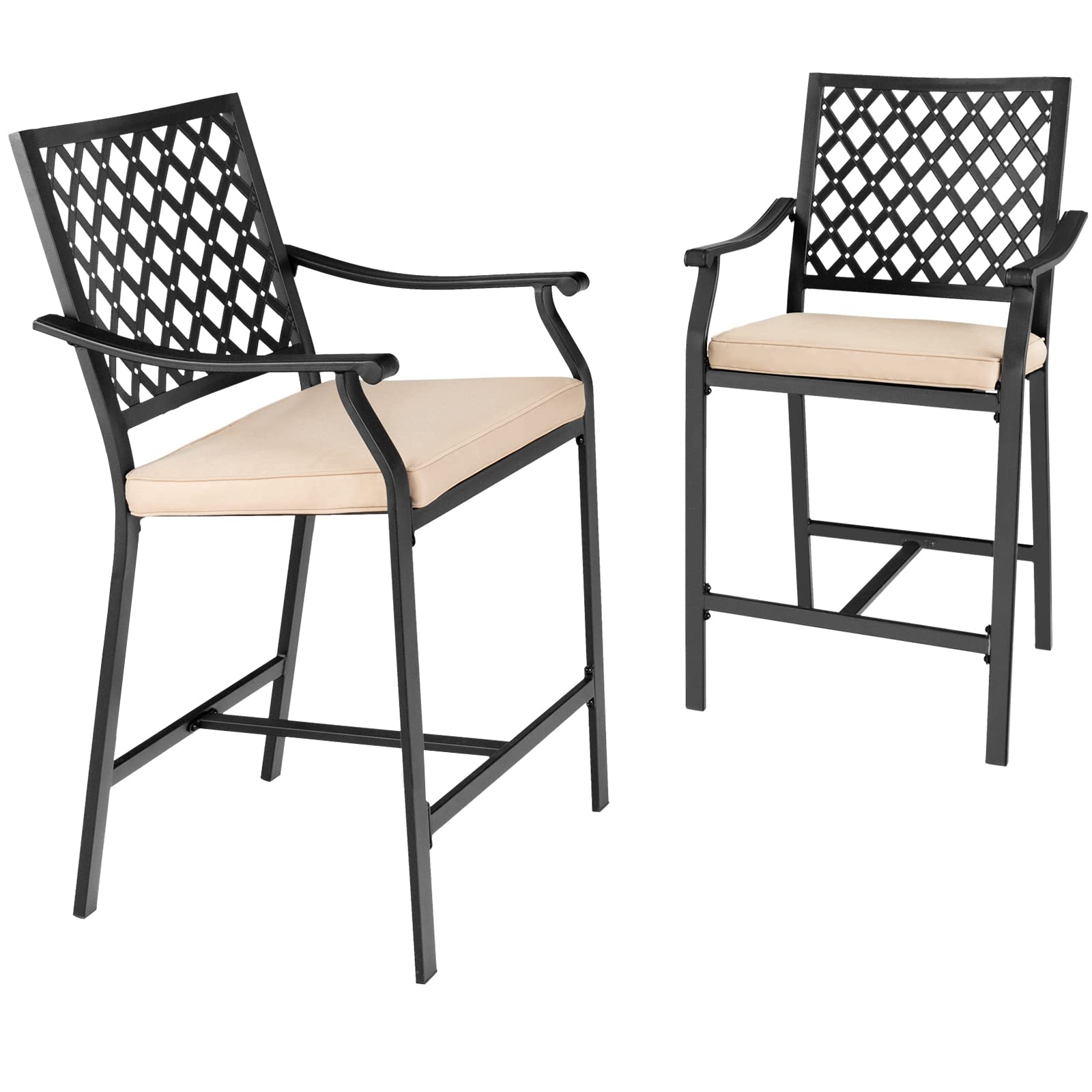Set of 2 or 4 Patio Bar Chairs Outdoor High Chairs with Cushion Metal Bistro Stool