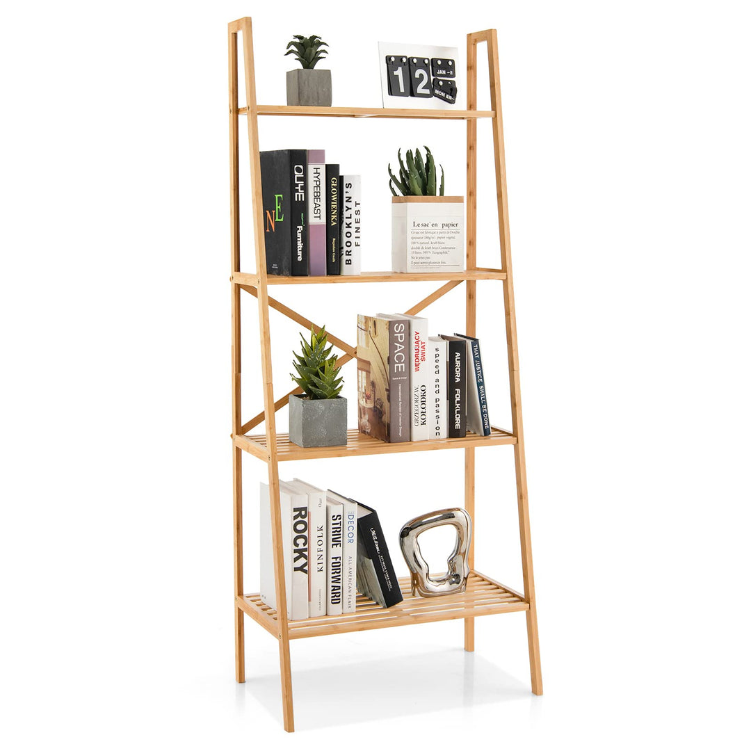 Giantex 4-Tier Bamboo Bookshelf, Multifunctional Storage Display Rack Shelves with Anti-Tipping Device