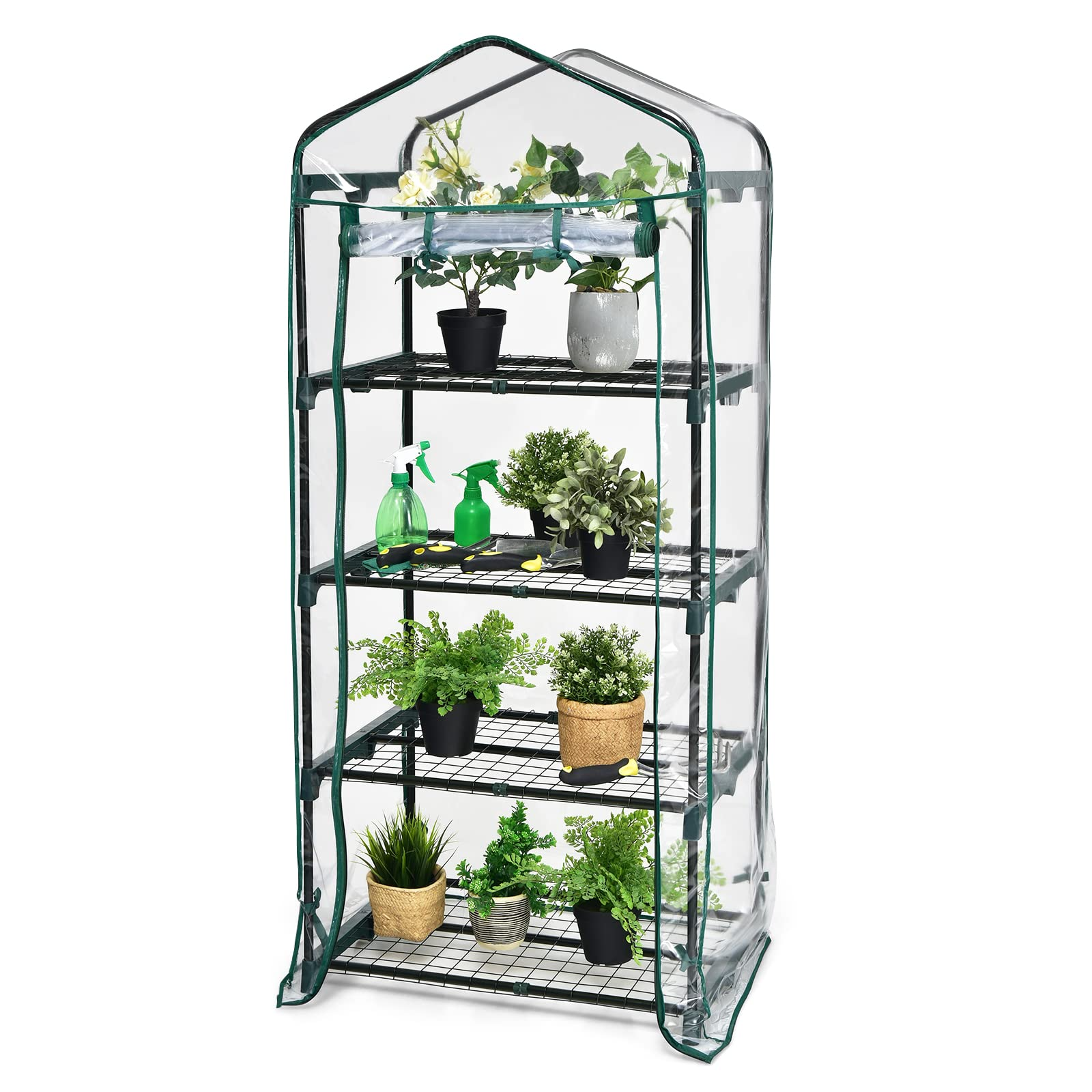 Portable Mini Greenhouse | Gardening Tent W/ 4-Tier Rack