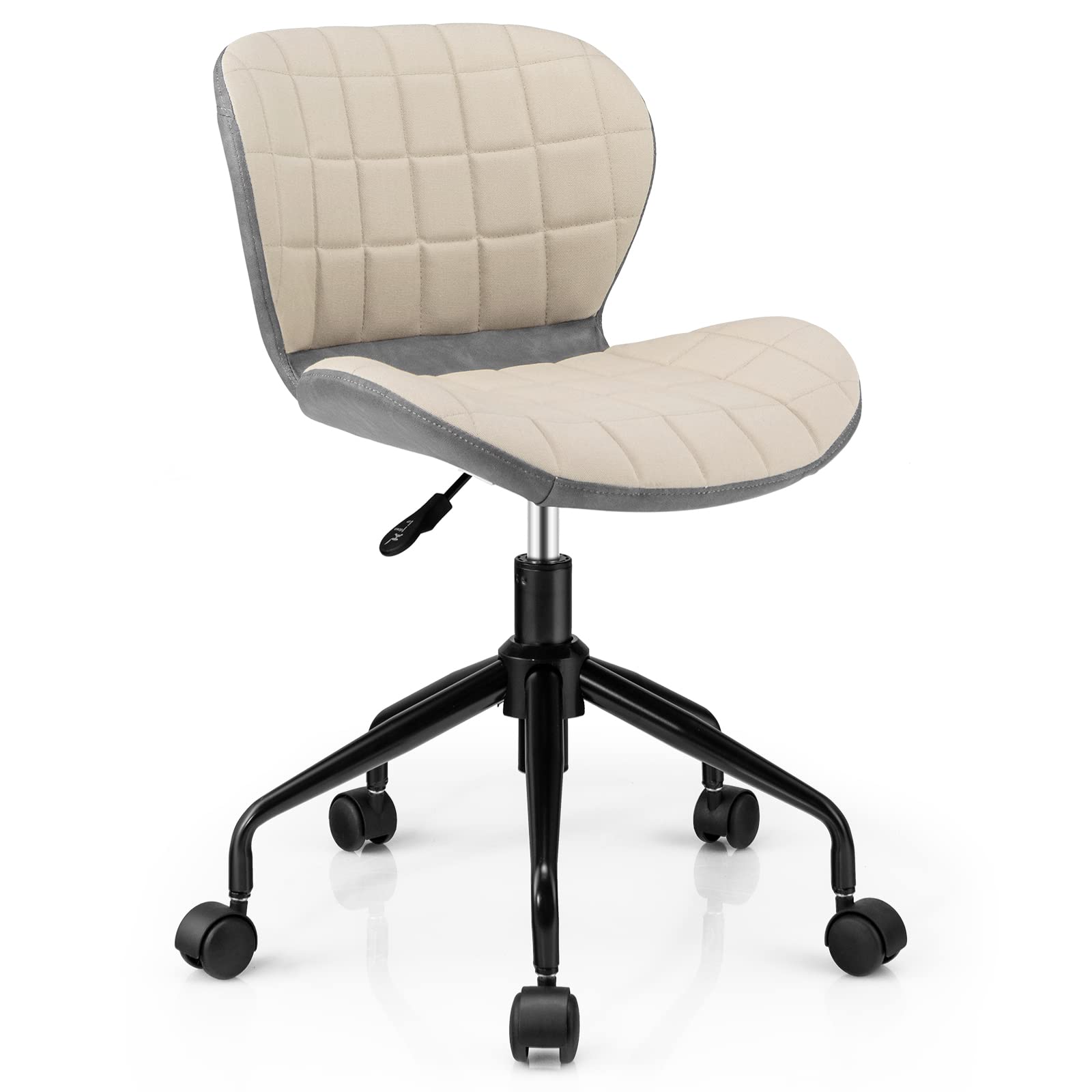 Giantex Ergonomic Home Office Desk Chair, Mid-Century Office Chair w/PU Leather & Fabric, Upholstery Computer Chair