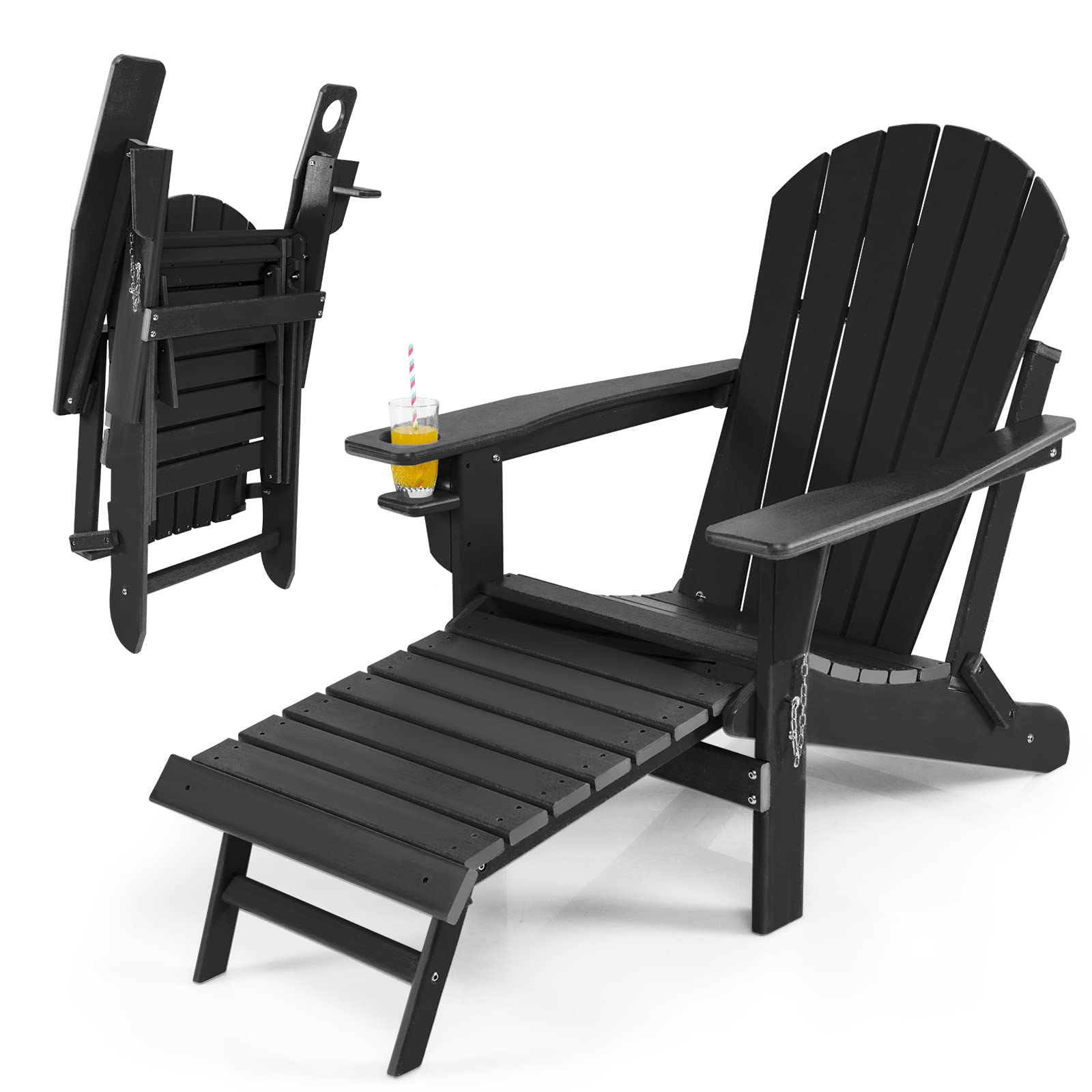 Giantex Folding Adirondack Chair, HDPE Patio Chairs Fire Pit Lounge Chair