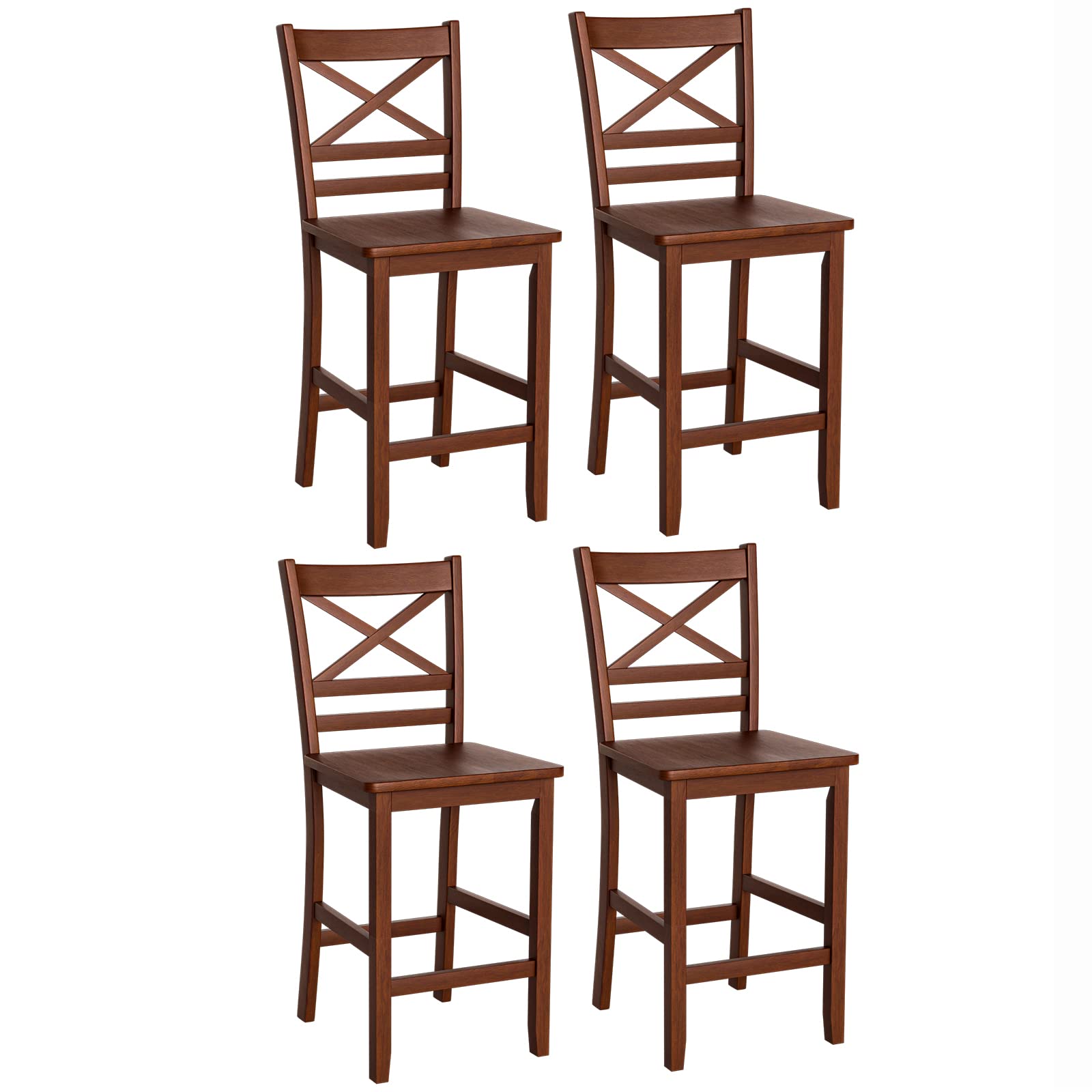 Giantex 25'' Antique Kitchen Counter Height Chairs with Wooden X-Shaped Backrest & Rubber Wood Legs