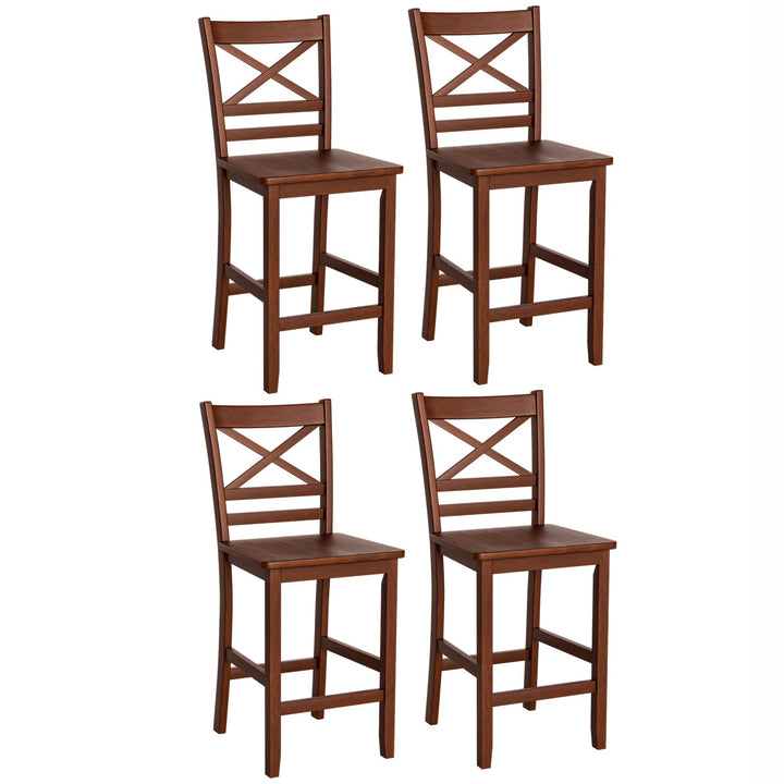 Giantex 25'' Antique Kitchen Counter Height Chairs with Wooden X-Shaped Backrest & Rubber Wood Legs