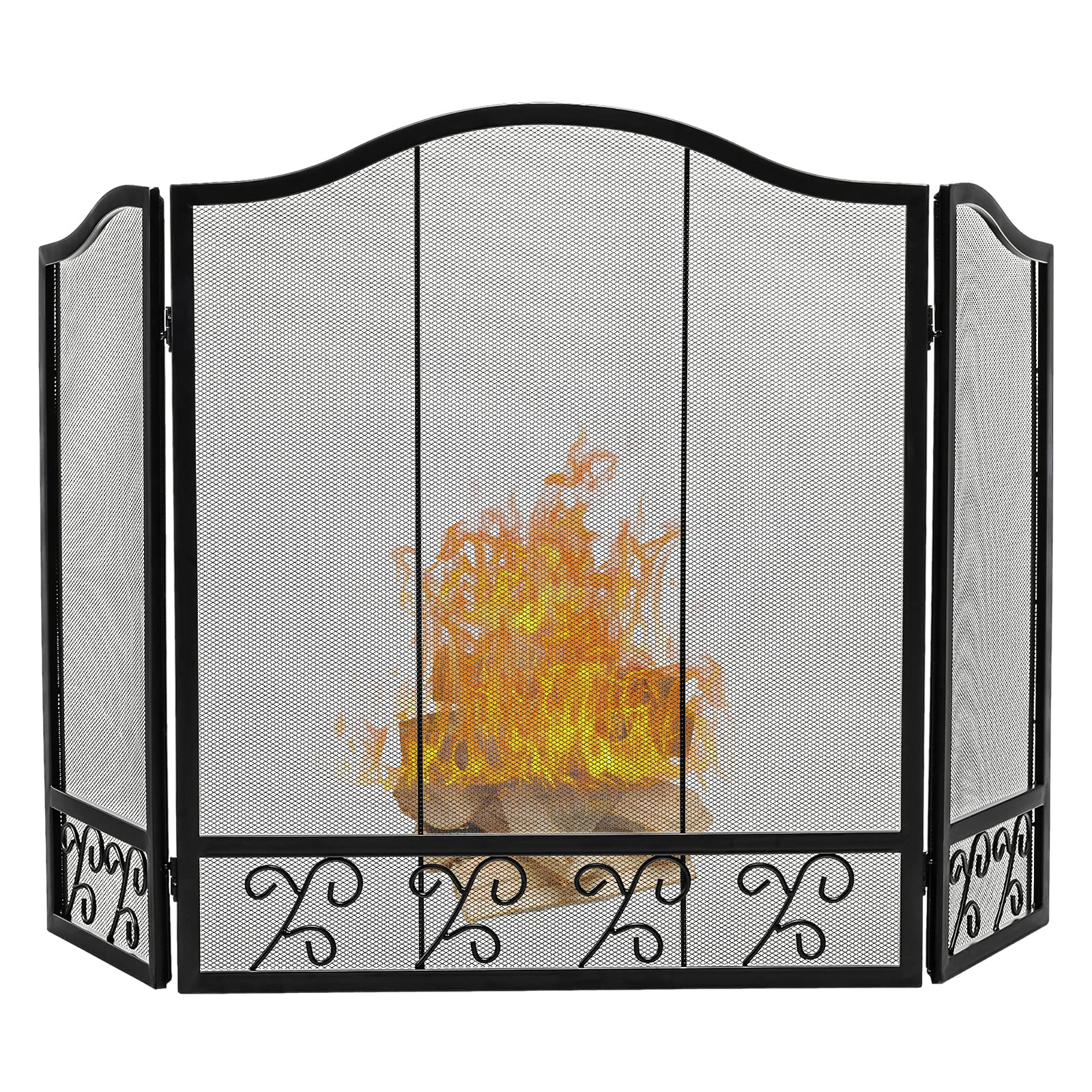 Giantex 3-Panel Folding Fireplace Screen Black - 50 x 31 Inch No Assembly Required Decorative Freestanding Steel Mesh Fire Screen