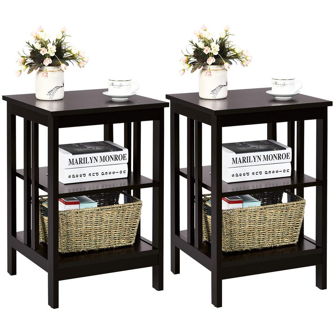 Giantex Nightstand 3-Tier Sofa Side Table W/Reinforced Bars and Stable Structure