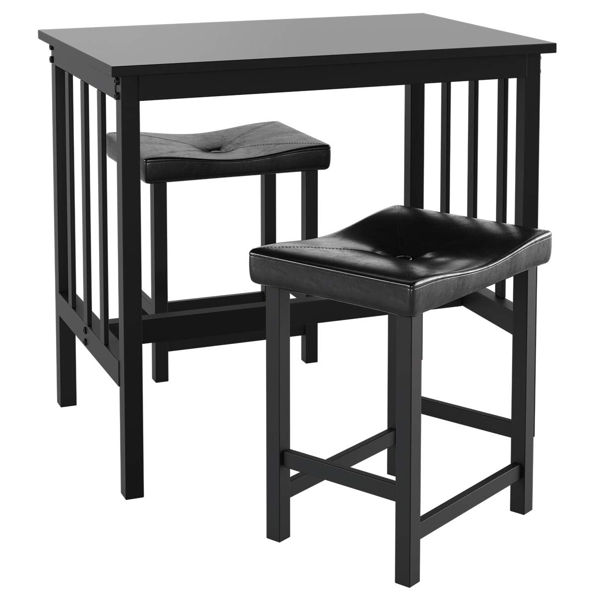 Giantex 3 piece Dining Set, Counter Height Table Set with Black Frosted Tabletop and Metal Frame for Kitchen
