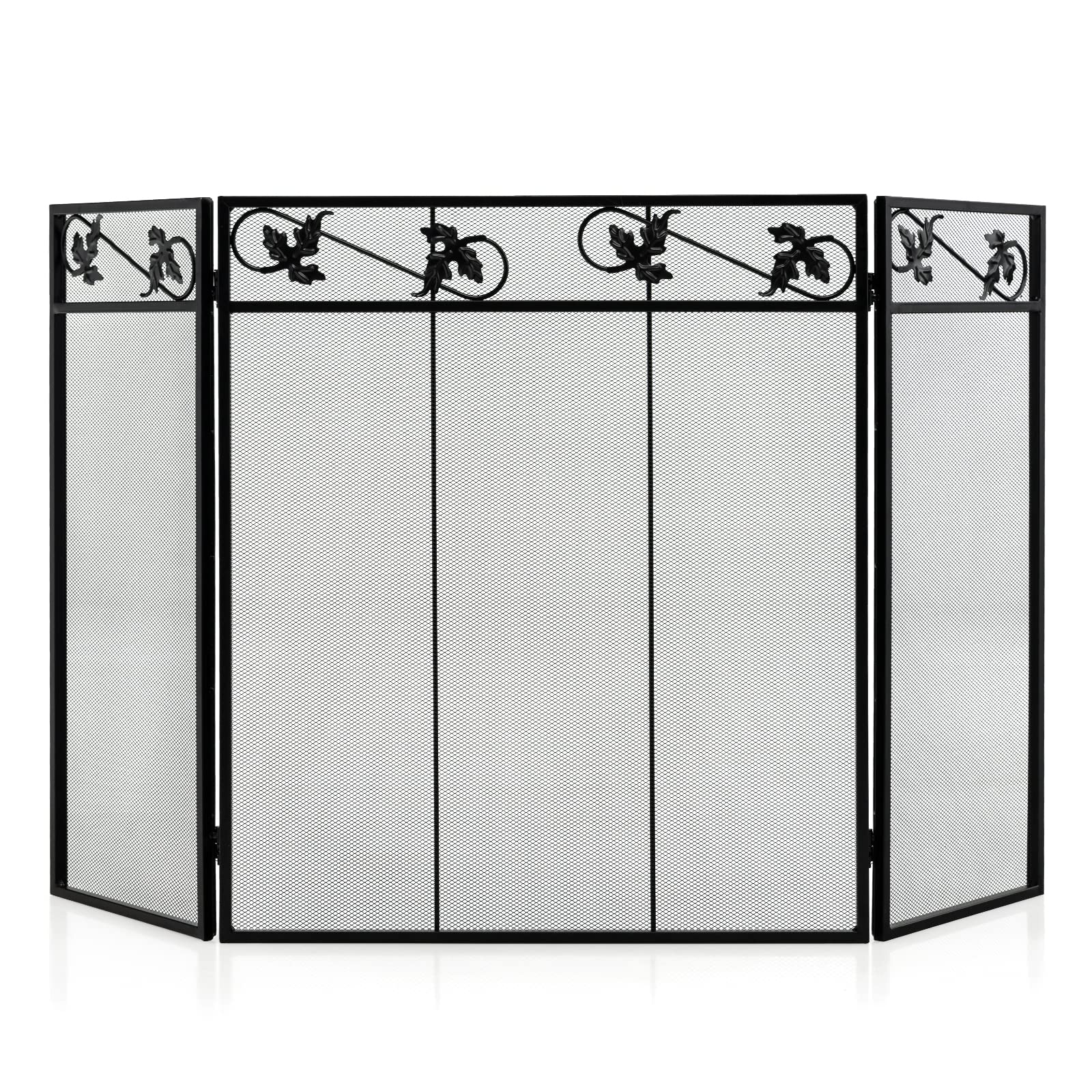 Giantex 3-Panel Fireplace Screen Black - 50 x 30 Inch Folding Antique Mesh Metal Flat Fireplace Screen