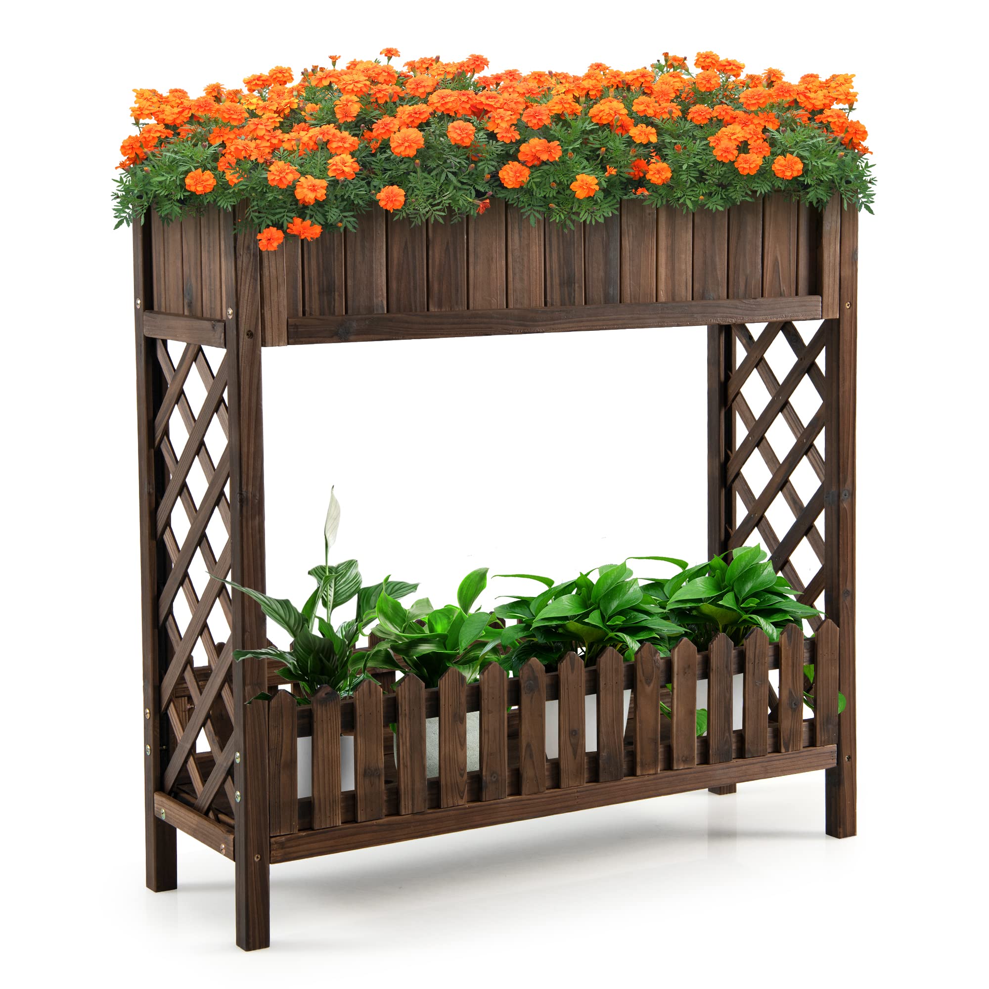 Giantex Planter Raised Bed, Elevated Potted Plant Rack(Brown)