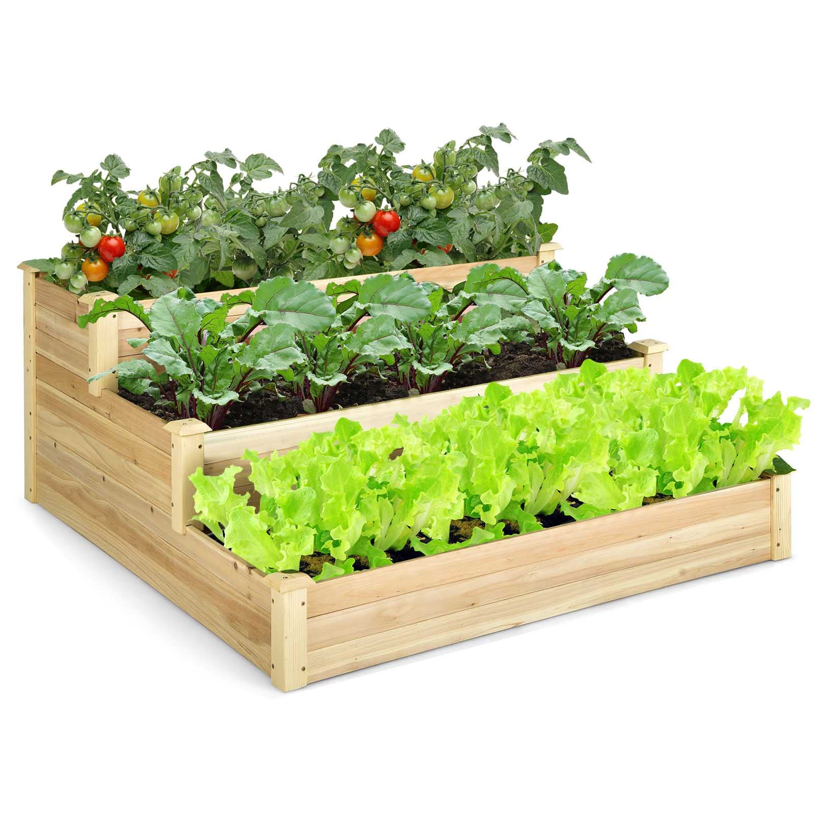 Giantex 3 Tier Raised Garden Bed, Wood Planter Box 48 x 48 x 22 Inch Vegetable Flower Herb Fruit Growing Bed Kit