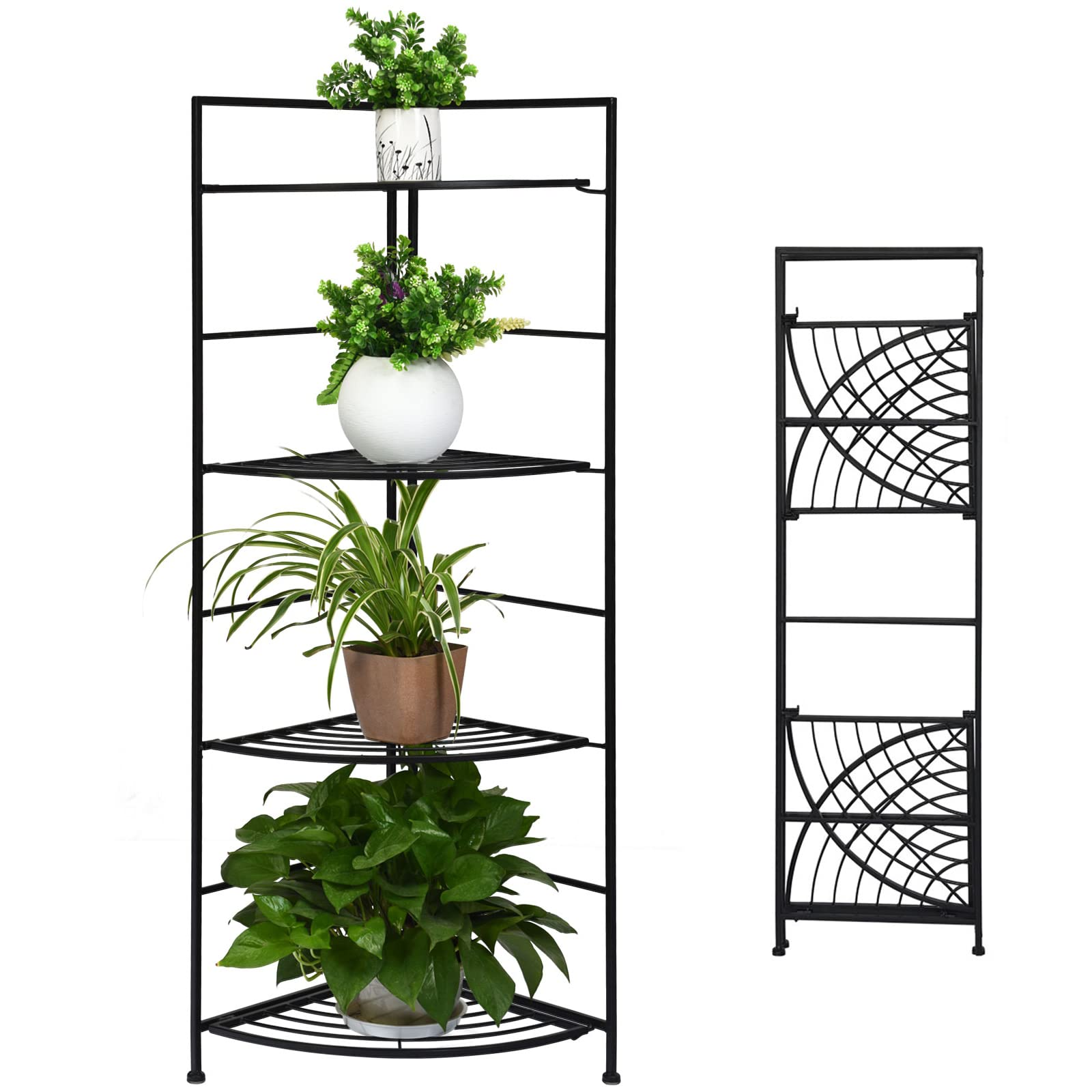 Giantex Folding Metal Plant Rack, 4 Tiers Corner Shelf Plant Stand