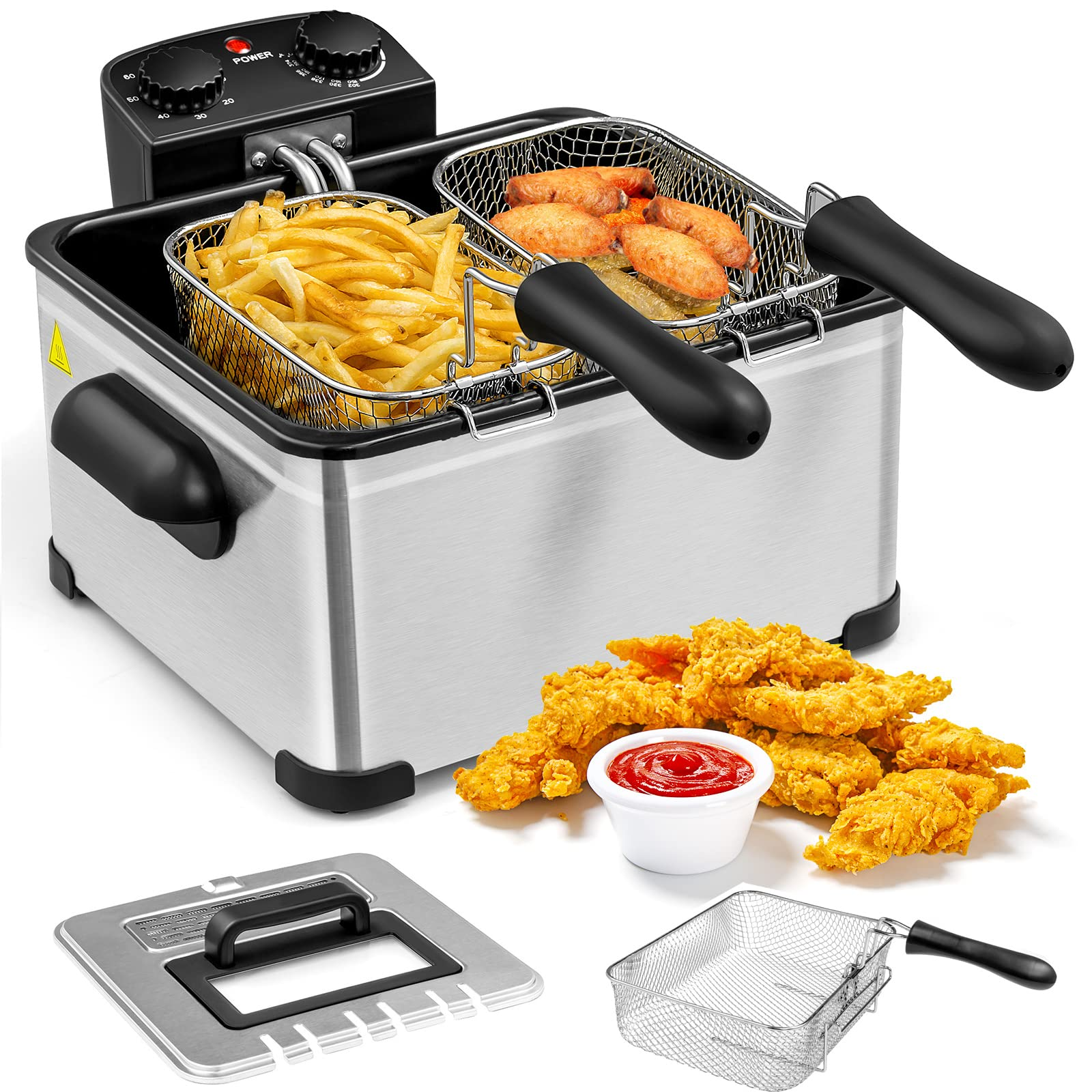 1700W Electric Deep Fryer with 3 Baskets - Giantex