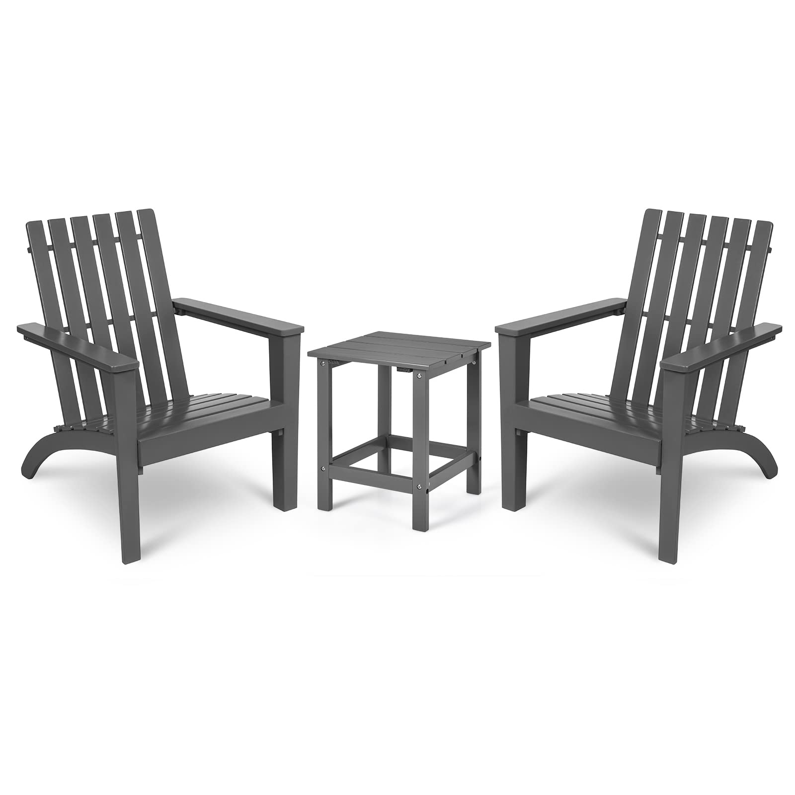 Giantex Wood Adirondack Chair & Side Table Set, Patio Bistro Set with Slatted Design