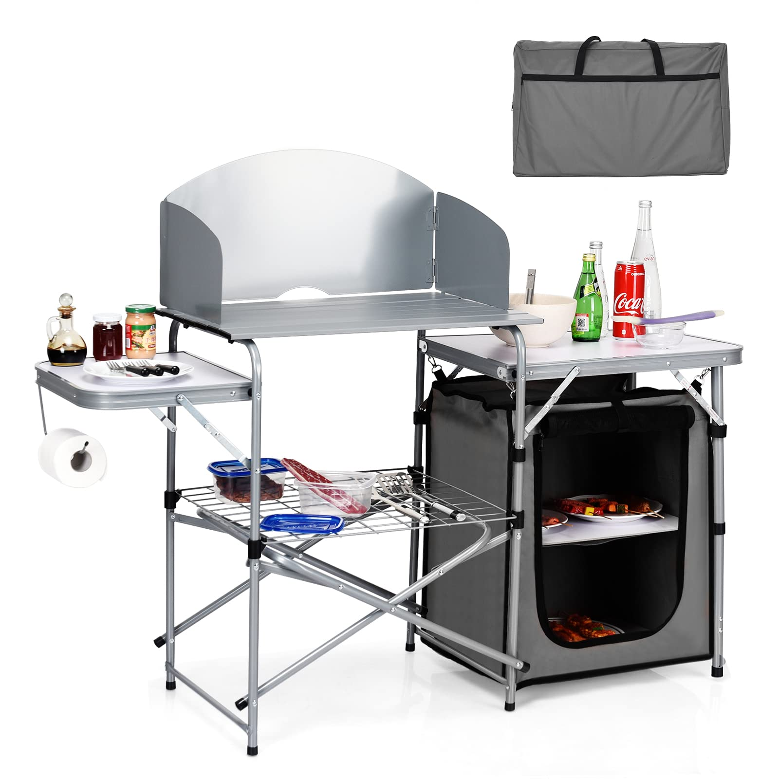 Giantex Folding Grill Table with 26'' Tabletop and Detachable Windscreen