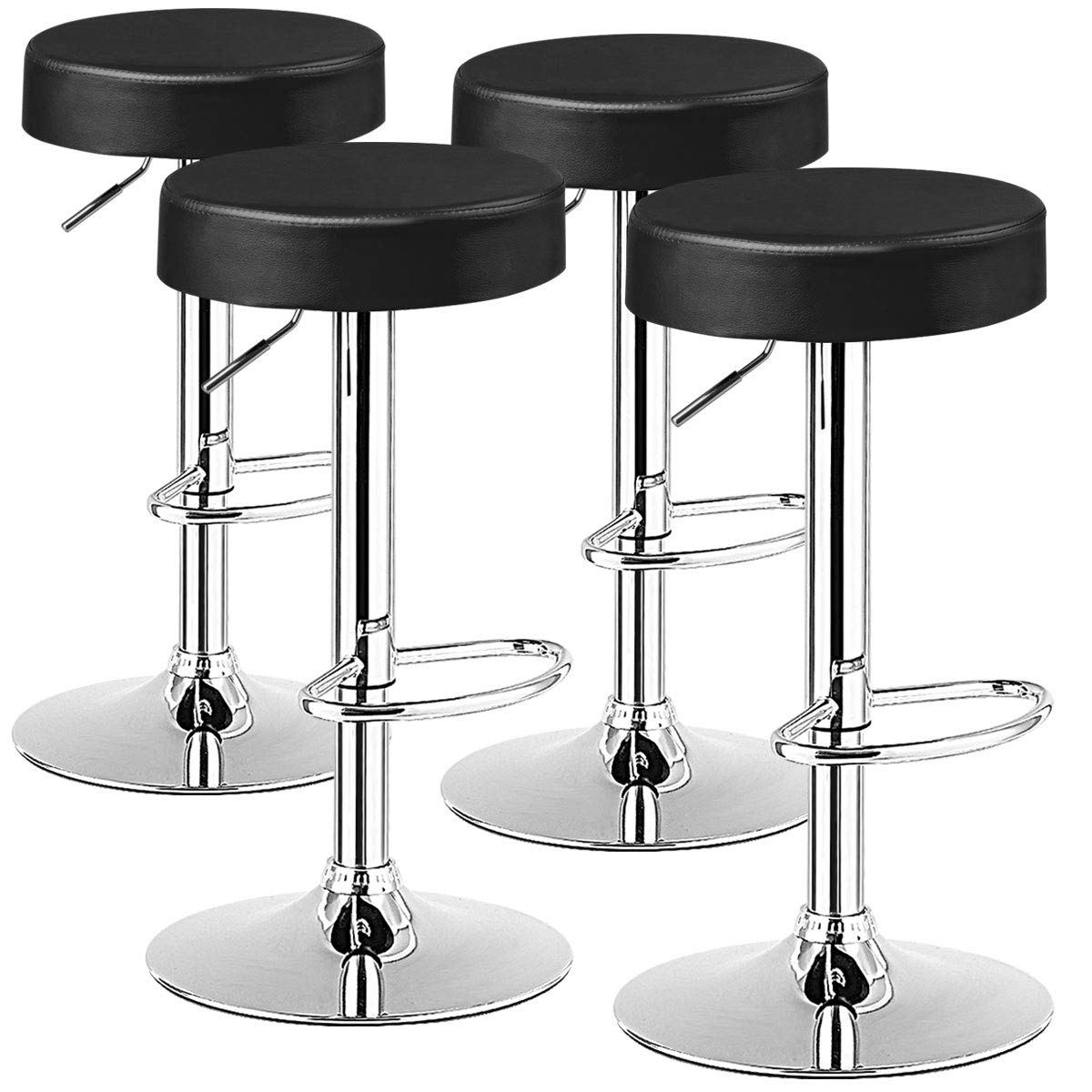 Modern Swivel Backless Round Barstool, PU Leather Armless bar Chair with Height Adjustable, Chrome Footrest