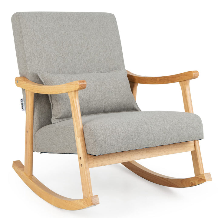 Giantex Upholstered Rocking Chair - Modern Rocker with Rubber Wood Frame, Comfy Backrest & Seat