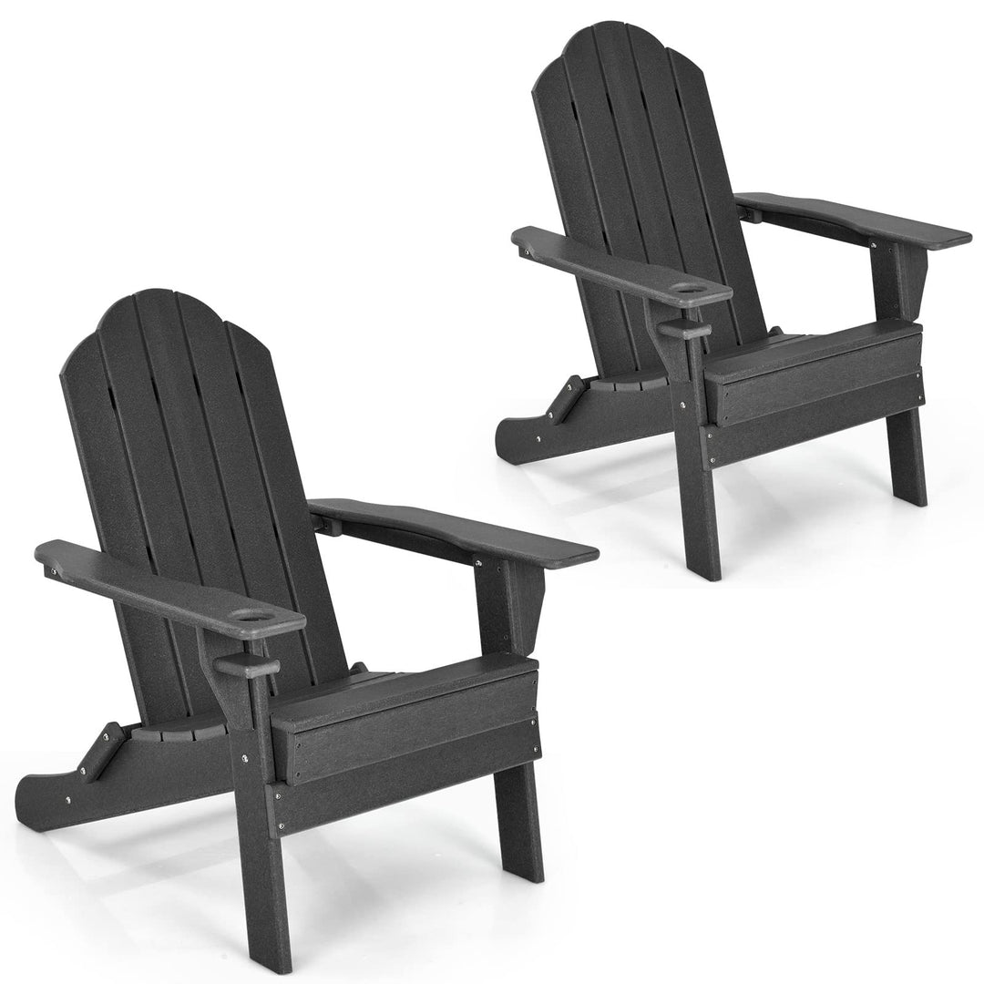 Adirondack Chair Outdoor Folding Chairs, Weather Resistant Patio Chair with Built-in Cup