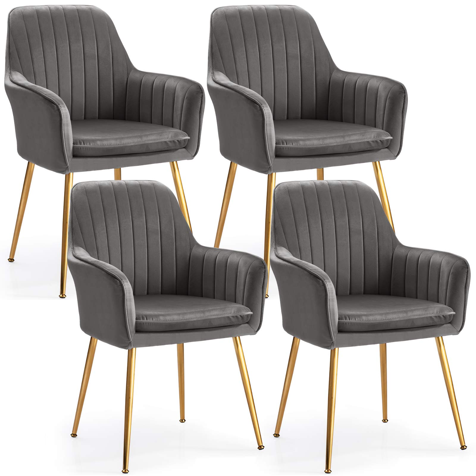 Giantex Velvet Dining Chairs, Accent Upholstered Arm Chair w/Steel Legs, Thick Sponge Seat