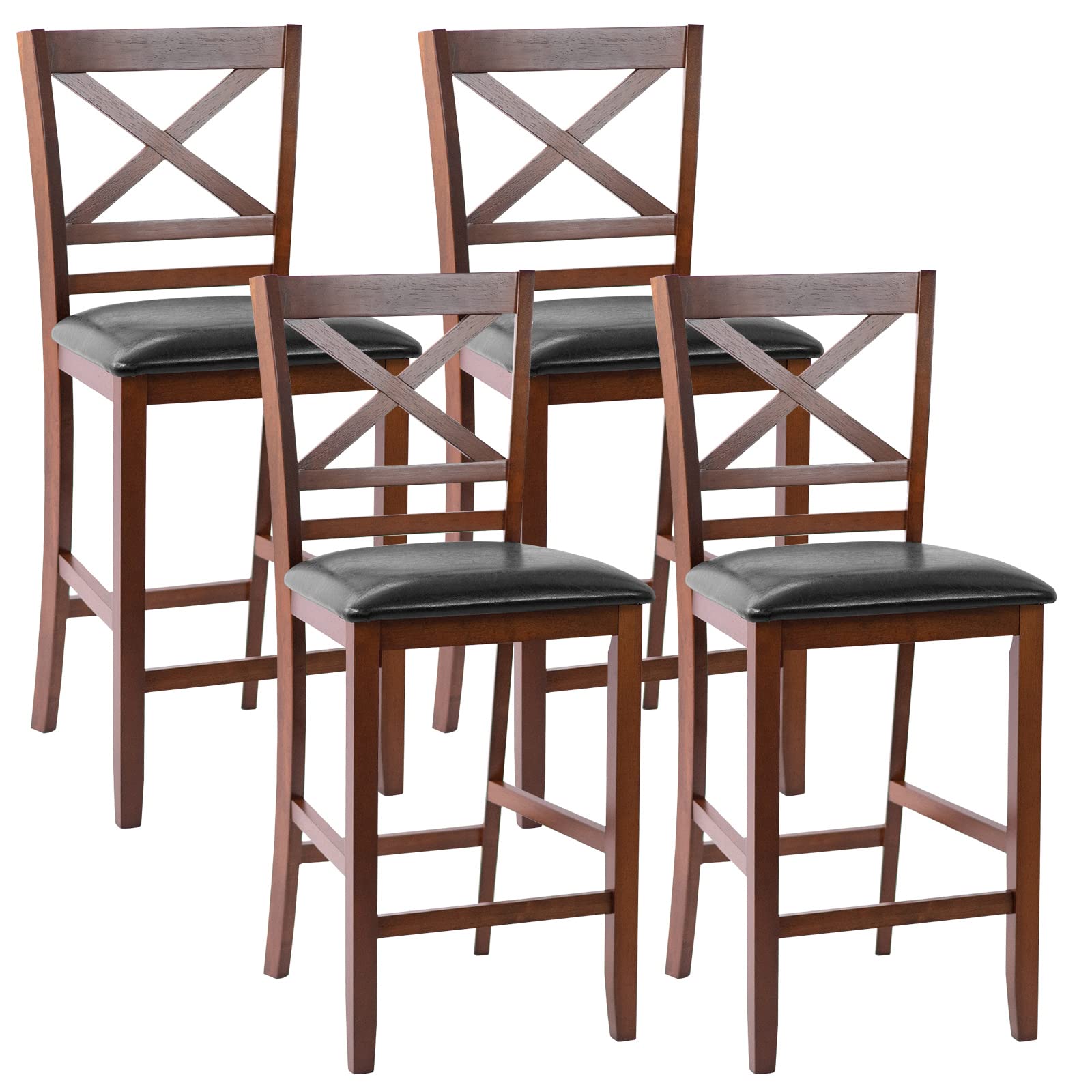 Giantex Modern 25” Counter Height Dining Pub Stools with X-Shaped Backrest, Soft Cushion & Durable PU Seat