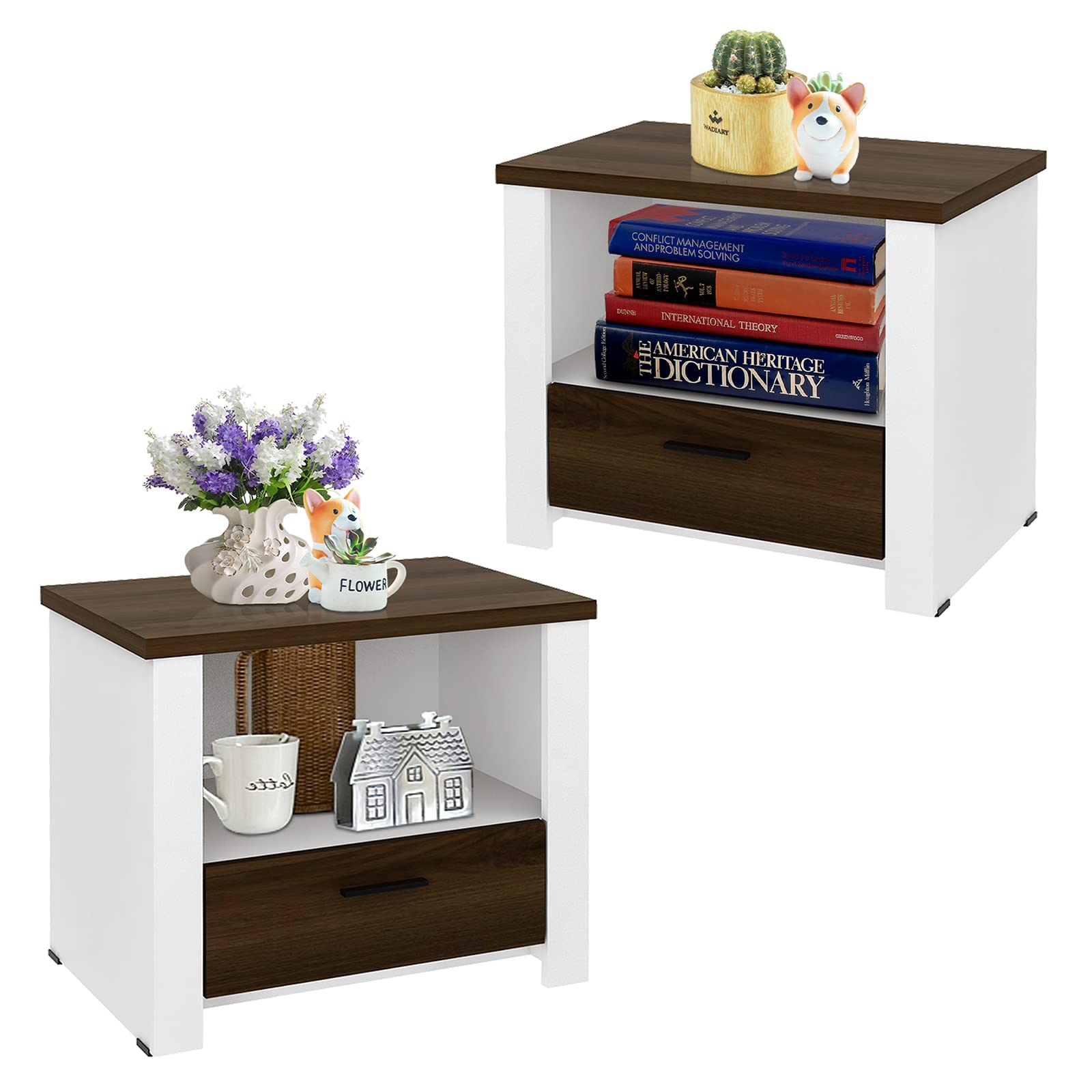 Giantex Nightstand, End Table with Glide Sliding Drawer & Open Cabinet, Modern Sofa Side Table for Living Room