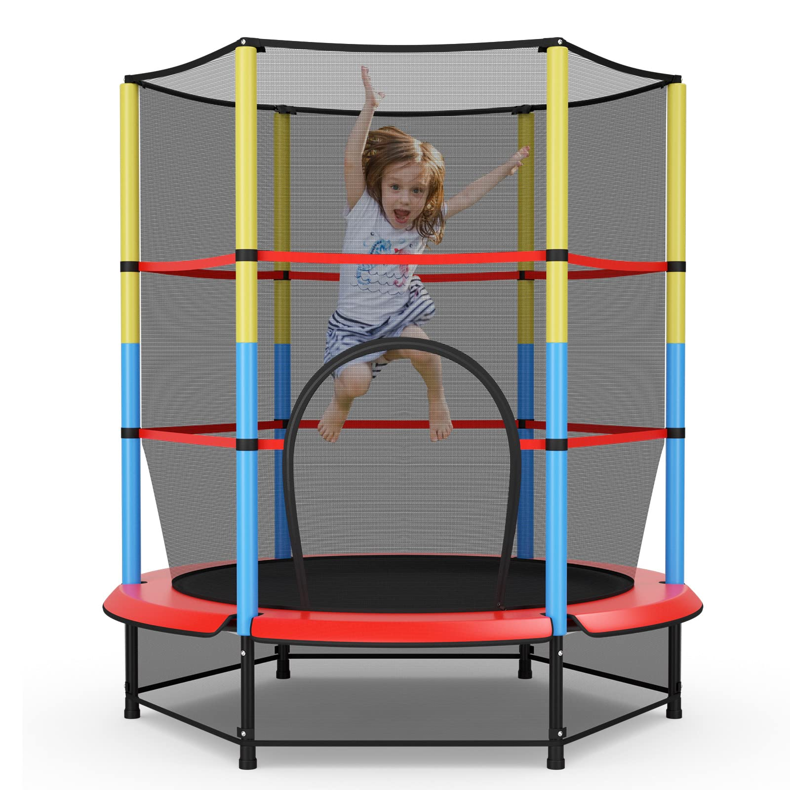 55" Kids Trampoline  with Safety Enclosure Net & Spring Pad