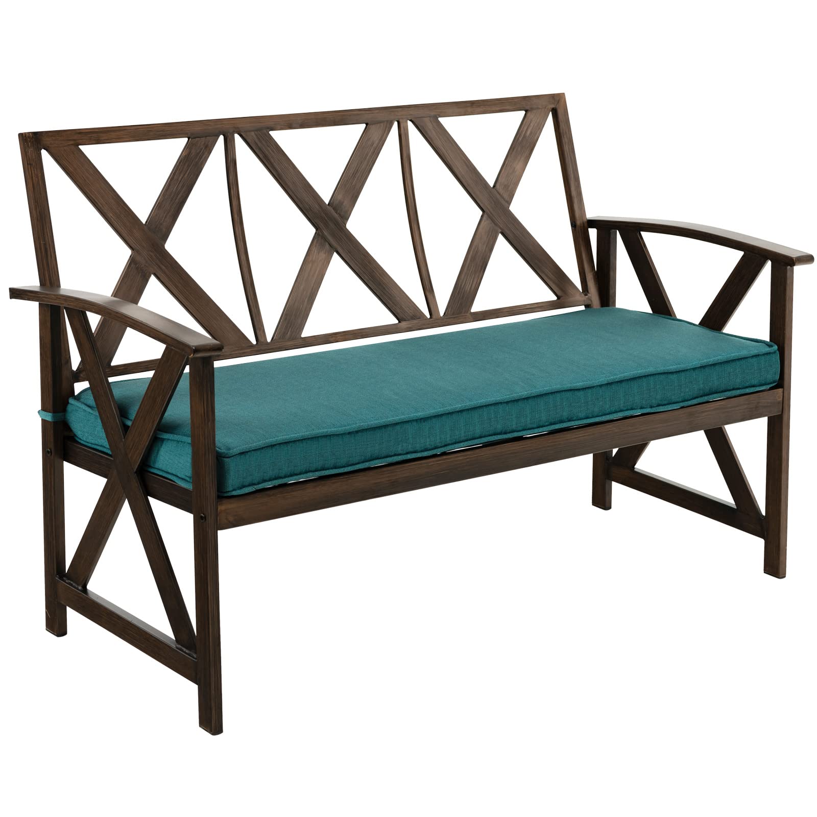 Giantex 51.5" Outdoor Garden Bench - Patio Chair with Heavy-Duty Wood Grain Coated Steel Frame